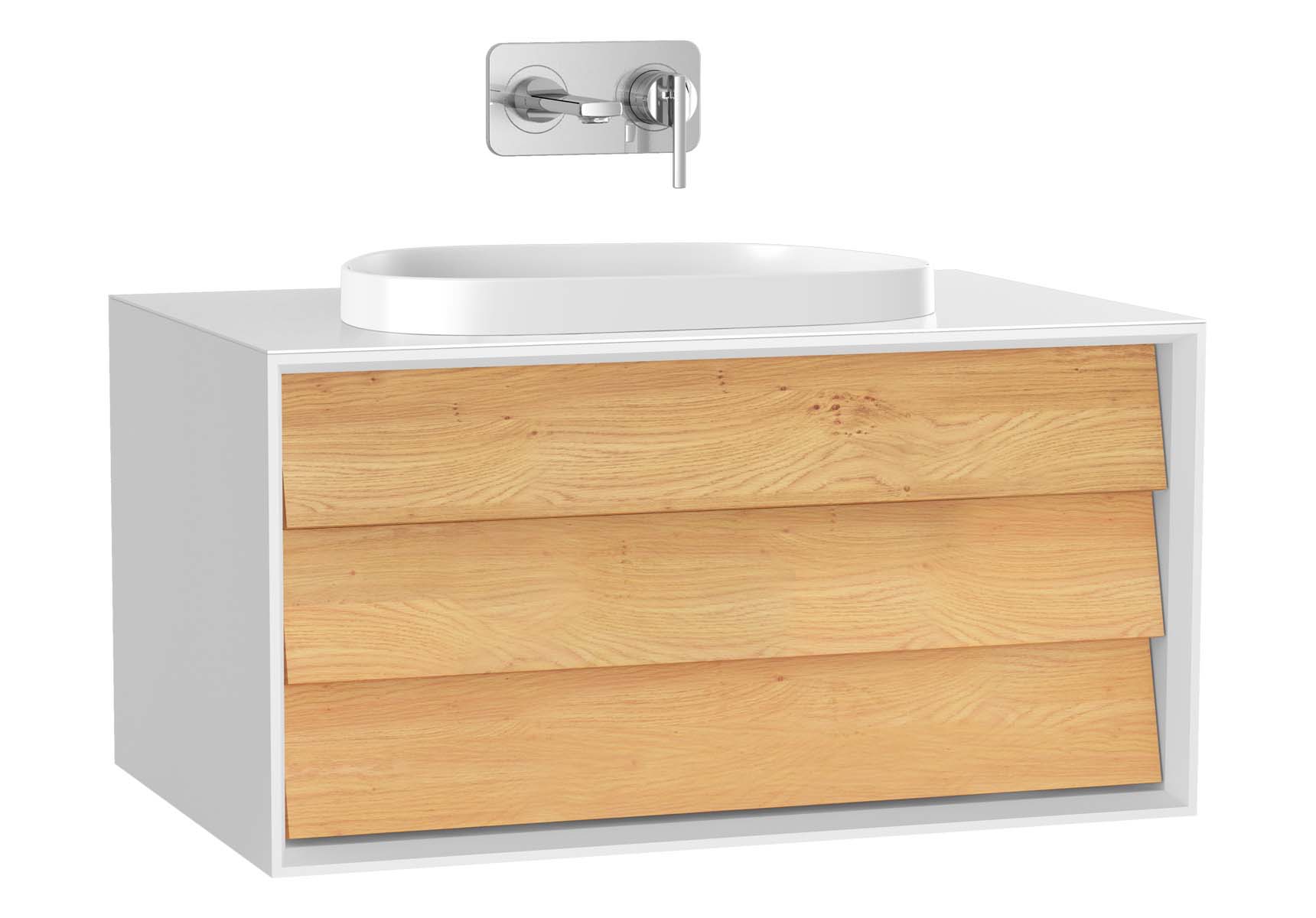 Frame Washbasin Unit, 80 cm, with 1 drawer, with countertop TV-shape washbasin, Matte White