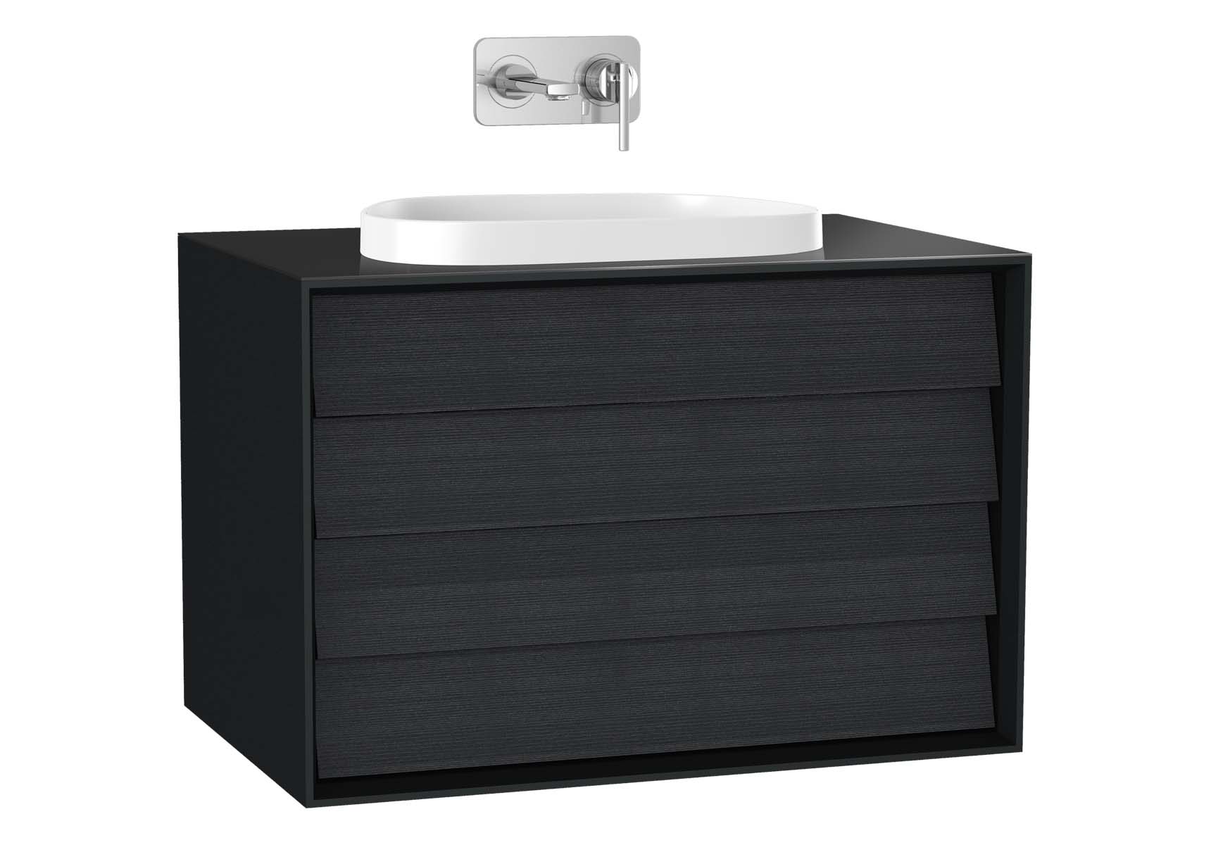 Frame Washbasin Unit, 80 cm, with 2 drawers, with countertop TV-shape washbasin, Matte Black