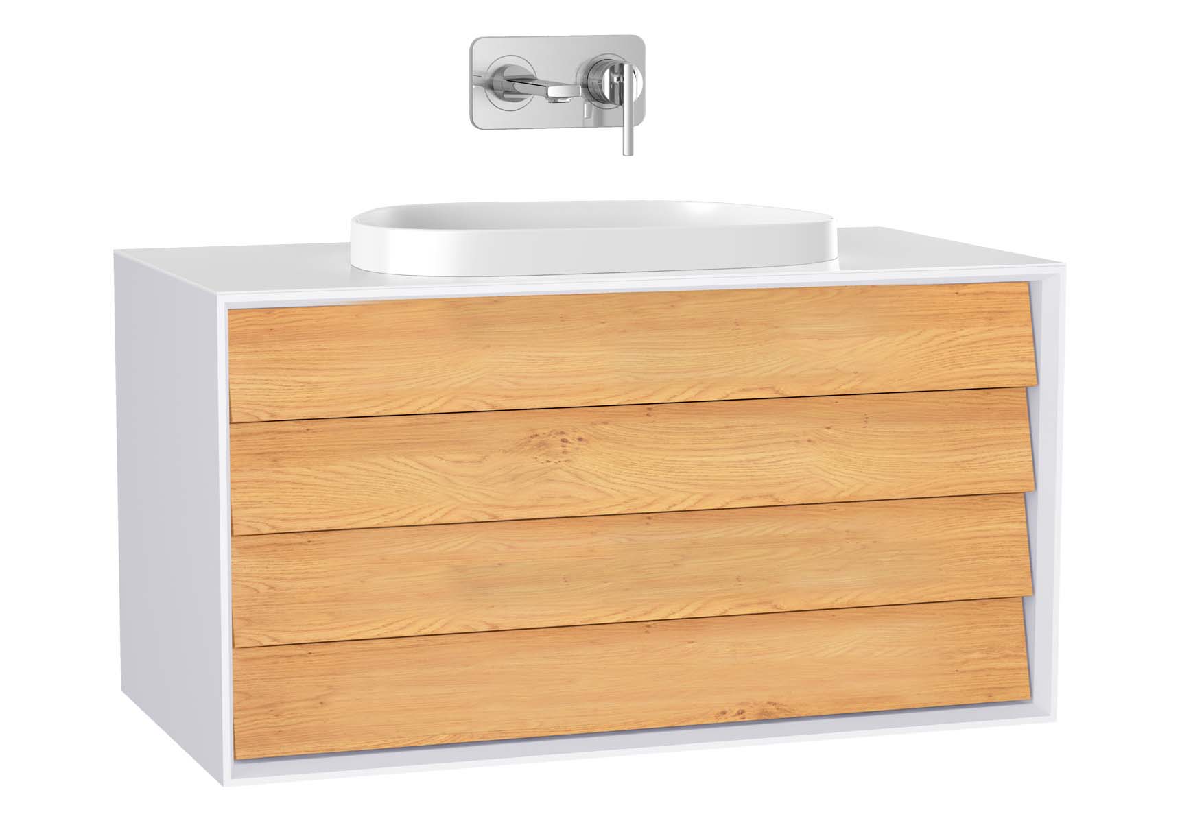 Frame Washbasin Unit, 100 cm, with 2 drawers, with countertop TV-shape washbasin, Matte White