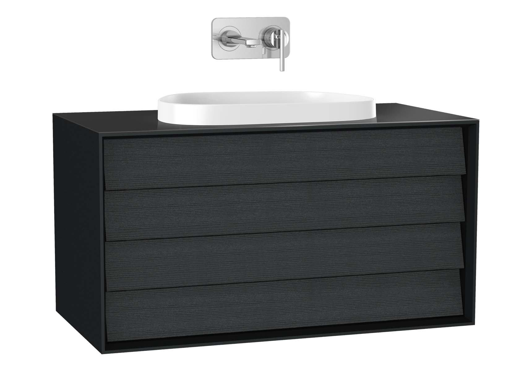 Frame Washbasin Unit, 100 cm, with 2 drawers, with countertop TV-shape washbasin, Matte Black