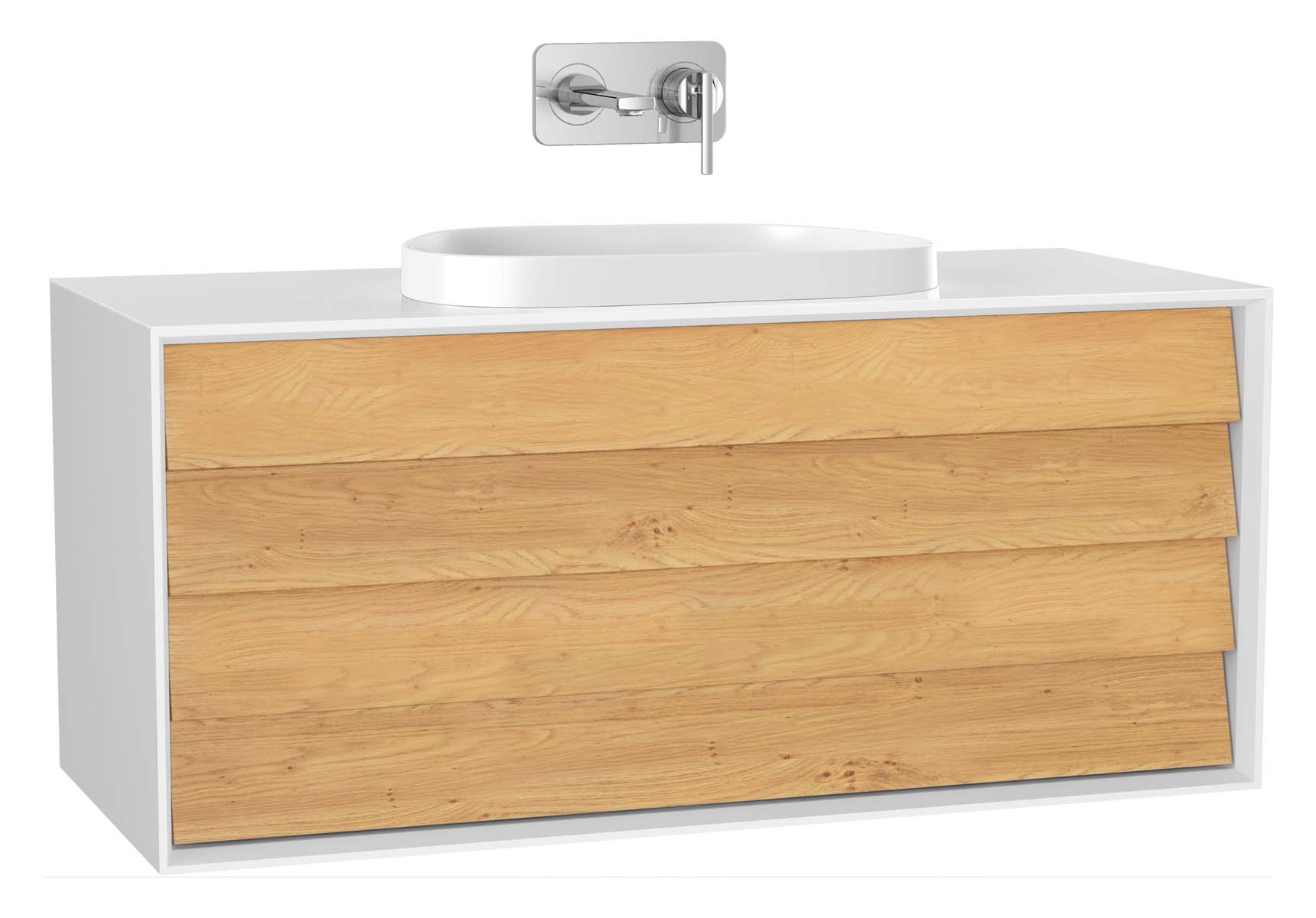 Frame Washbasin Unit, 120 cm, with 2 drawers, with countertop TV-shape washbasin, Matte White