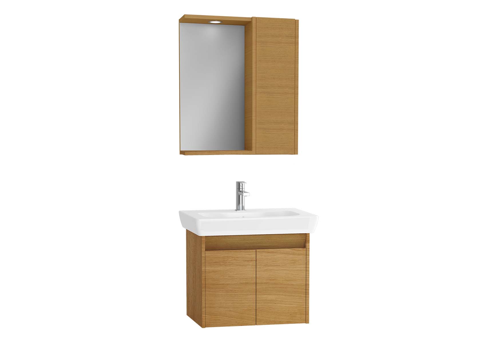 Step Flatpack Set, 65 cm, with doors, (Washbasin Unit, Mirror with Side Cabinet), Teak