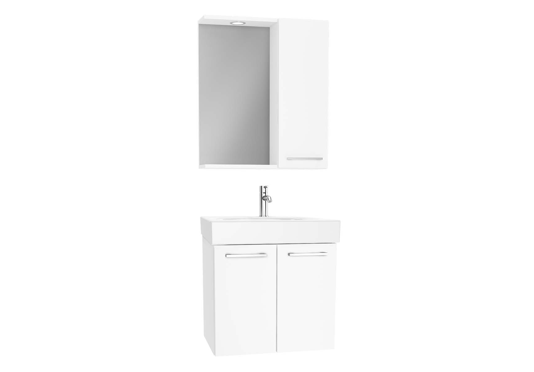 Optima Flatpack Set, 60 cm, with doors, (Washbasin Unit, Mirror with Side Cabinet), White High Gloss