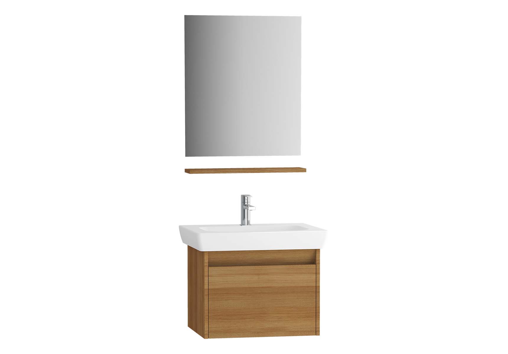 Step Flatpack Set, 65 cm, with drawer, (Washbasin Unit, mirror, shelf), Teak