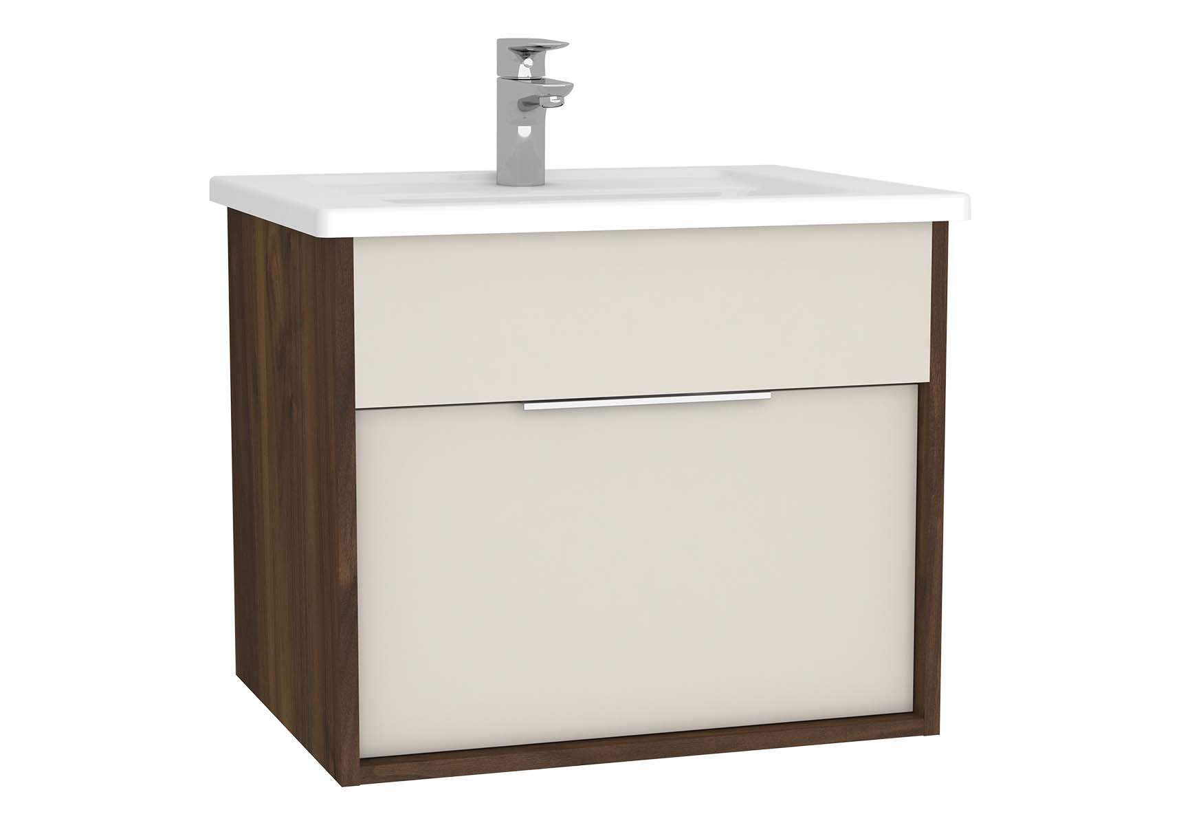 Integra Washbasin Unit, 60 cm, with 1 drawer, with vanity basin, Cashmere & Metallic Walnut