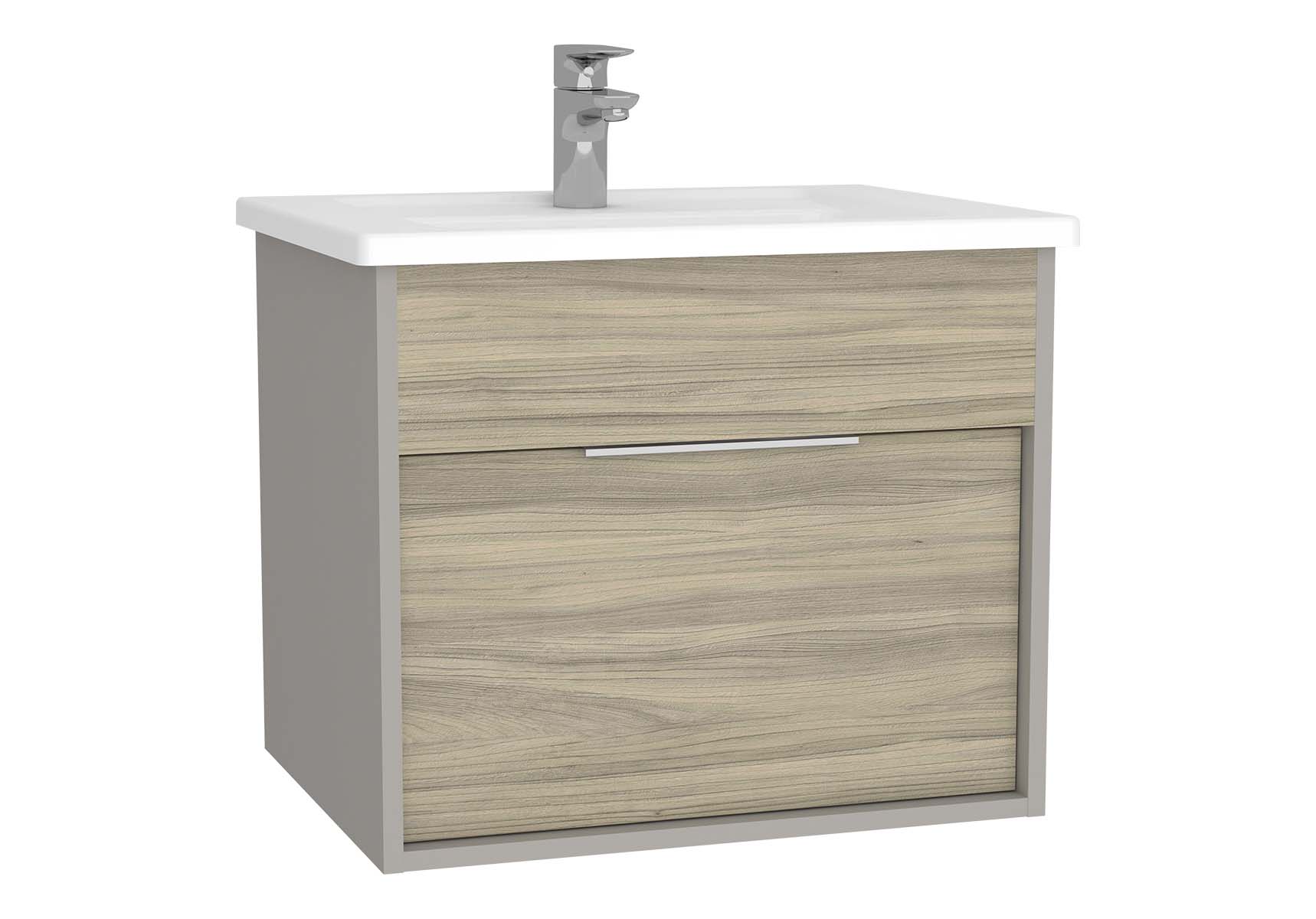 Integra Washbasin Unit, 60 cm, with 1 drawer, with vanity basin, Grey Elm & Gritstone