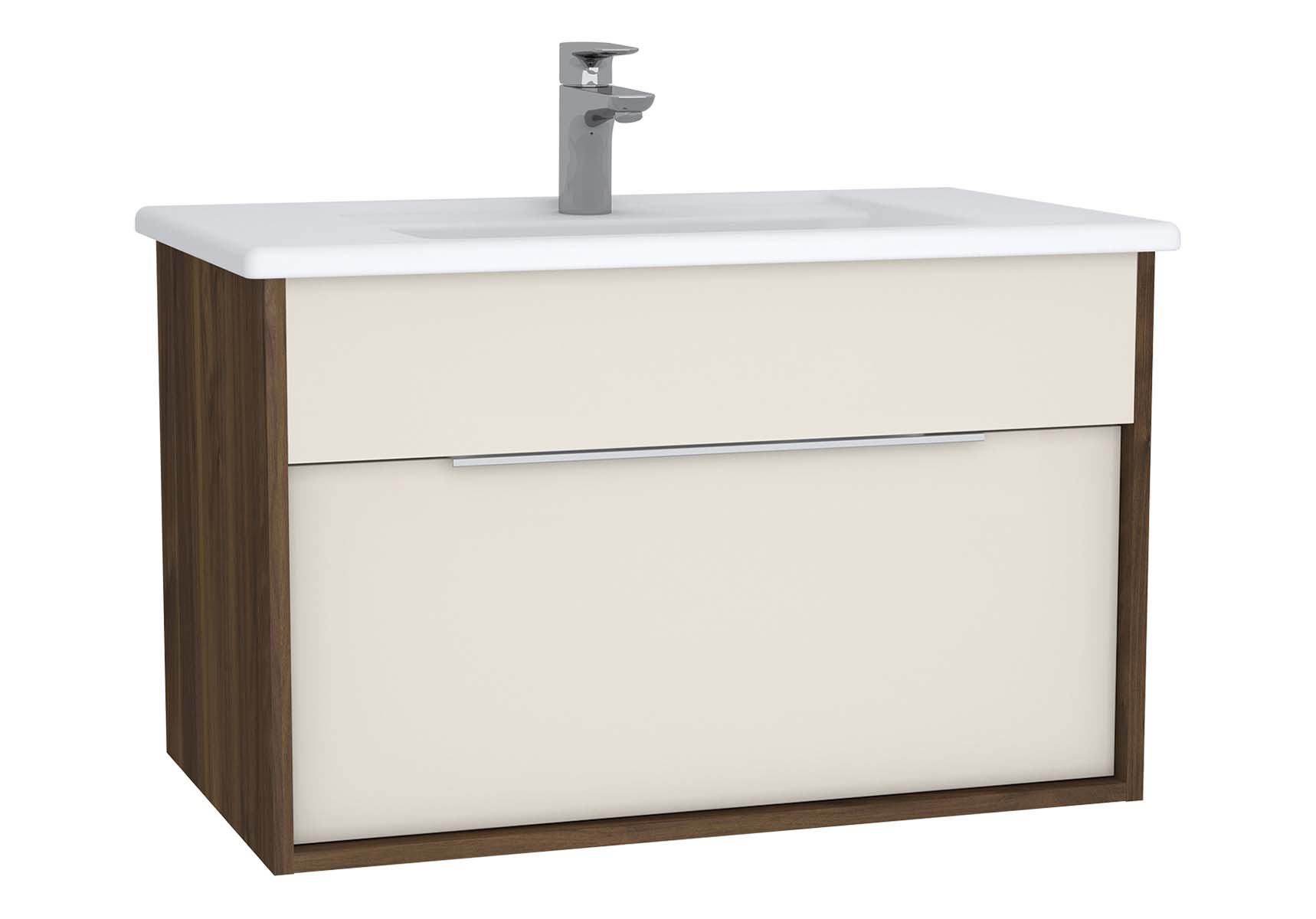 Integra Washbasin Unit, 80 cm, with 1 drawer, with vanity basin, Cashmere & Metallic Walnut