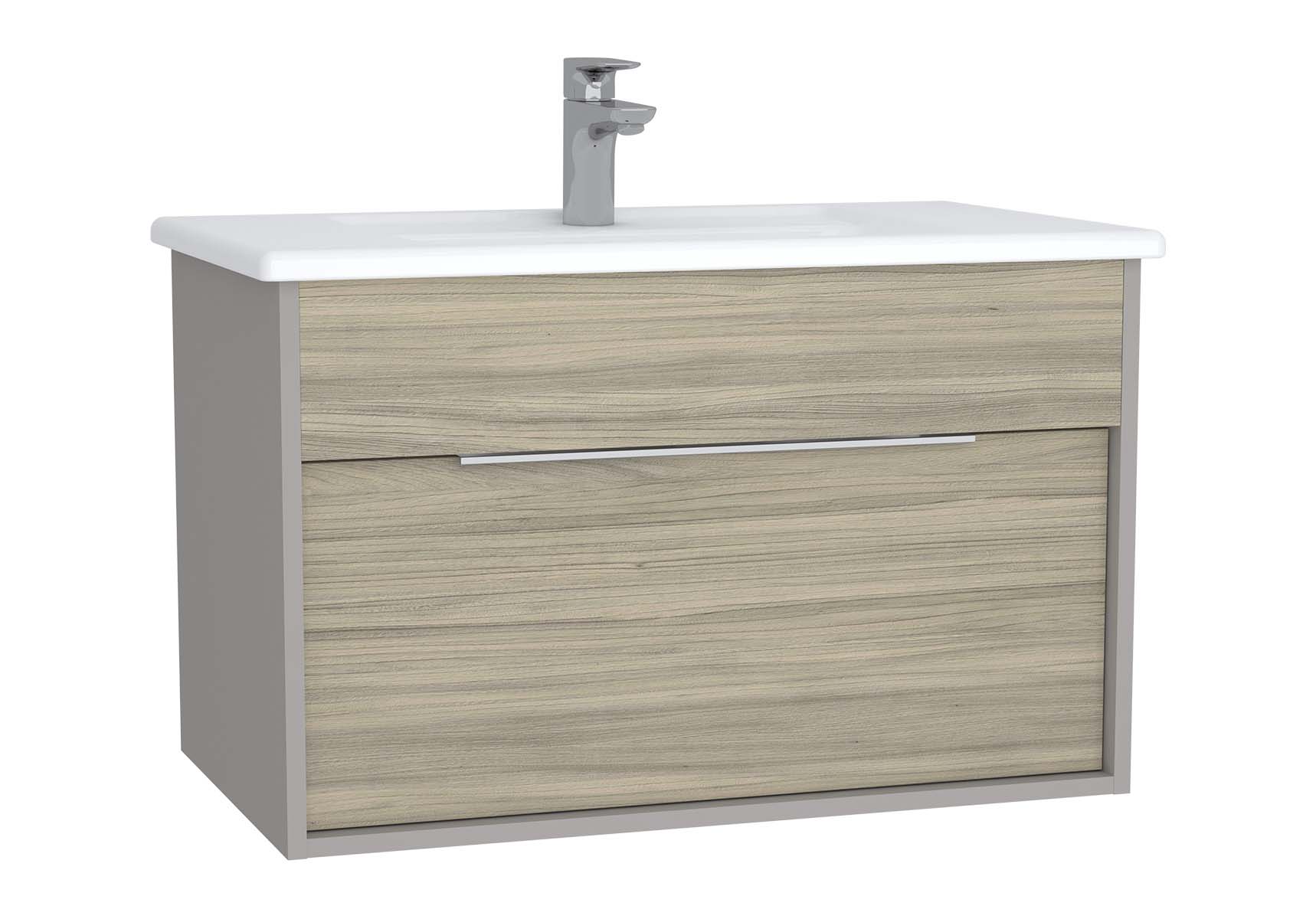 Integra Washbasin Unit, 80 cm, with 1 drawer, with vanity basin, Grey Elm & Gritstone