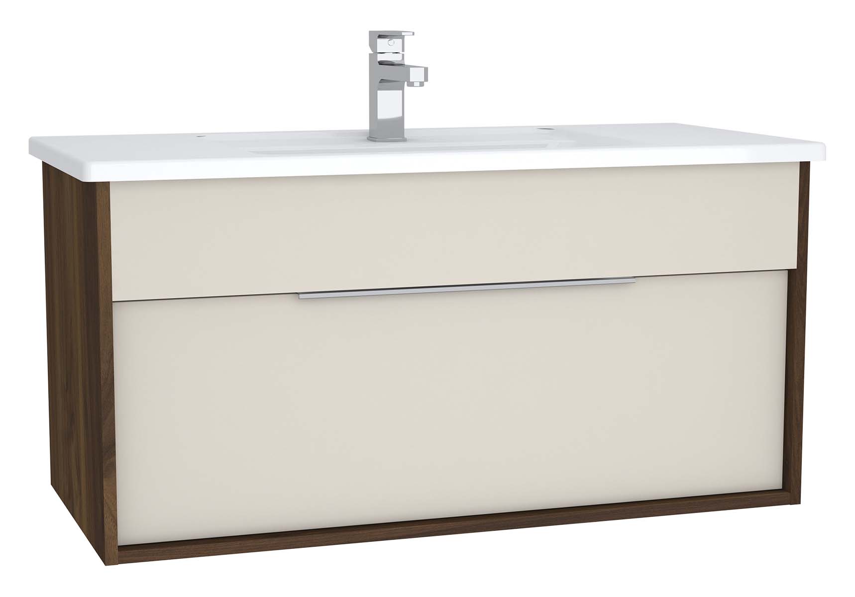 Integra Washbasin Unit, 100 cm, with 1 drawer, with vanity basin, Cashmere & Metallic Walnut