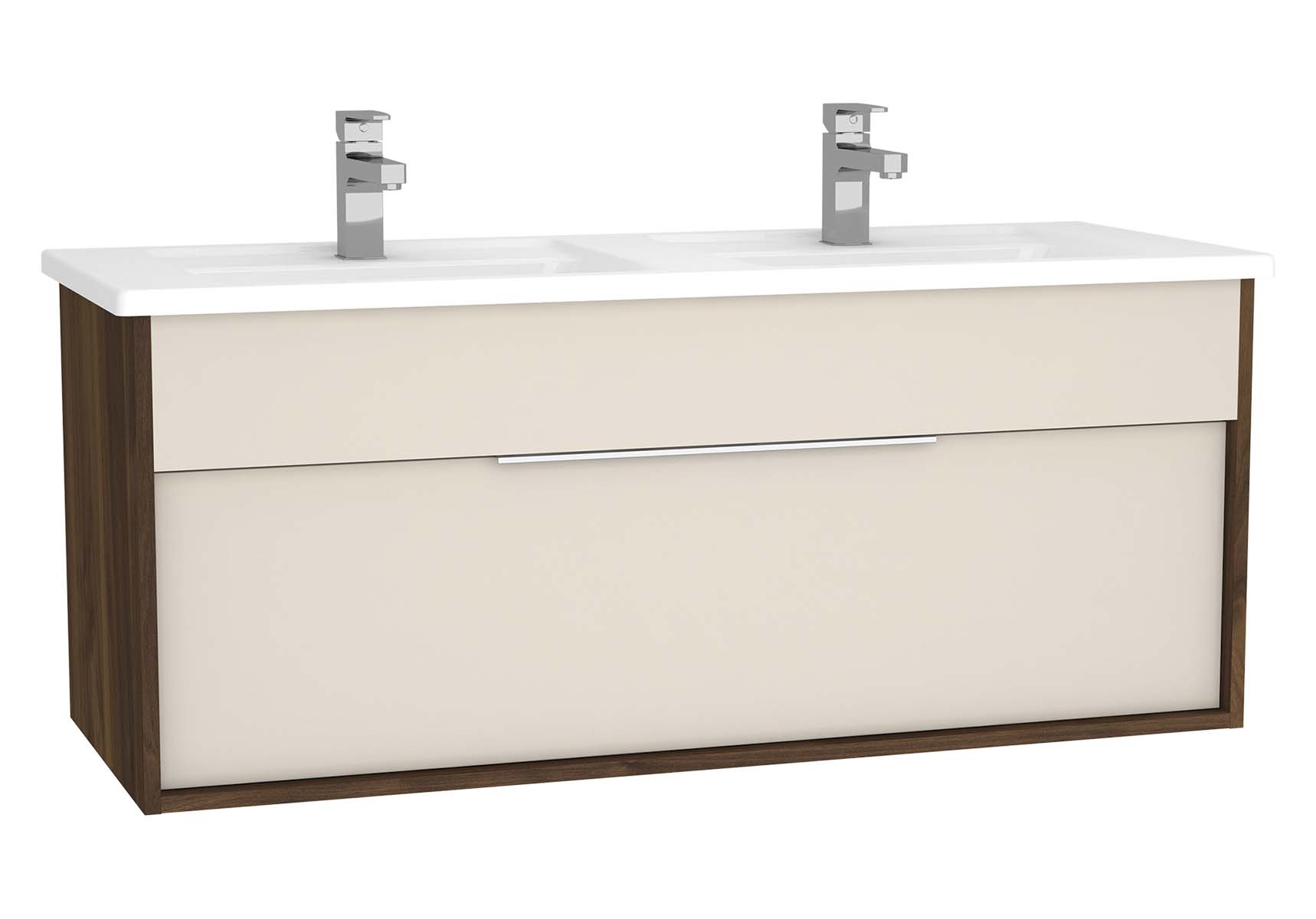 Integra Washbasin Unit, 120 cm, with 1 drawer, with double washbasin, Cashmere & Metallic Walnut