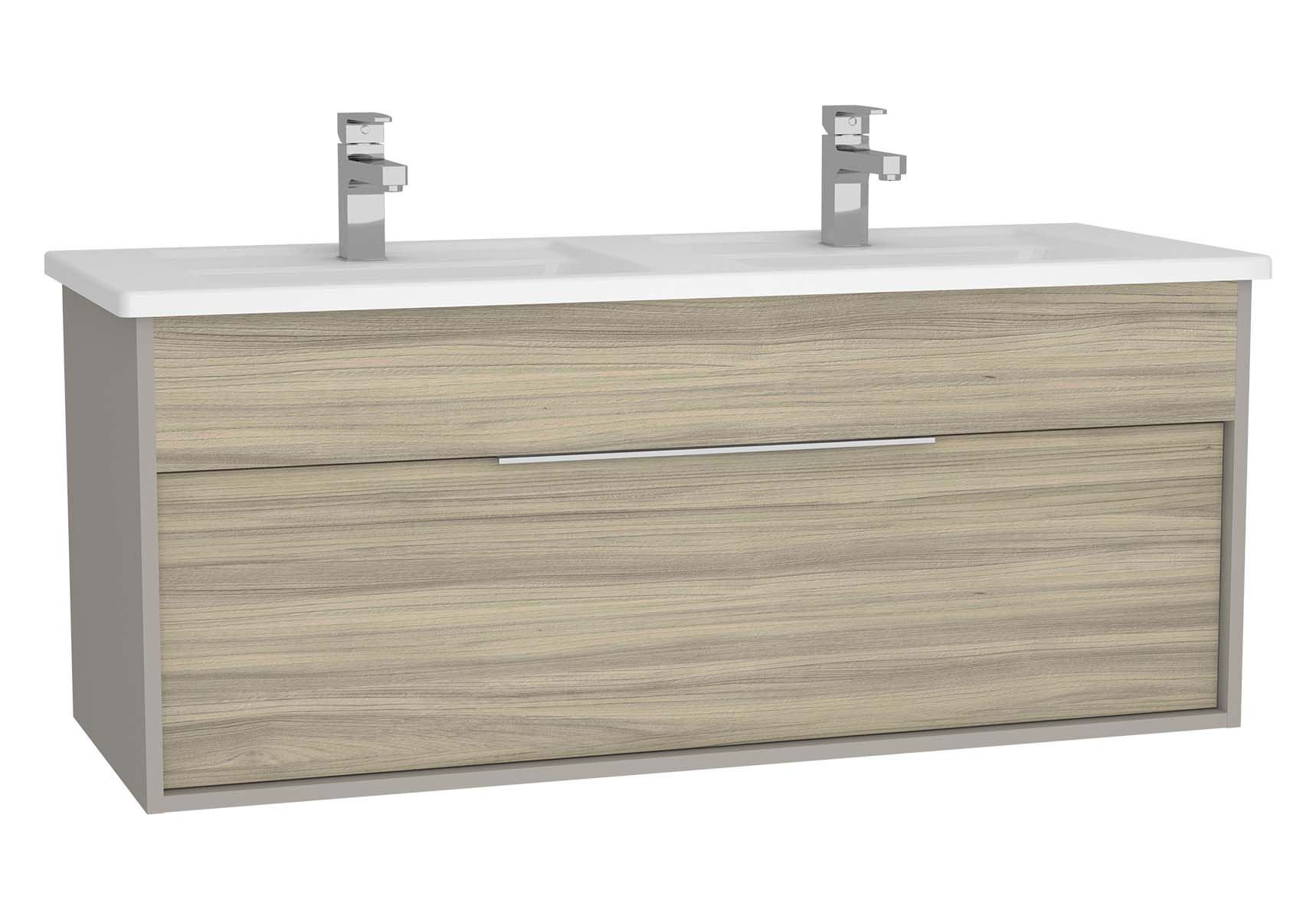 Integra Washbasin Unit, 120 cm, with 1 drawer, with double washbasin, Grey Elm & Gritstone