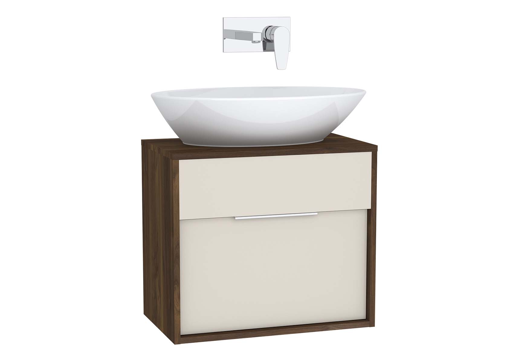 Integra Washbasin Unit, 60 cm, with 1 drawer, for countertop basins, with 34 cm depth, Cashmere & Metallic Walnut
