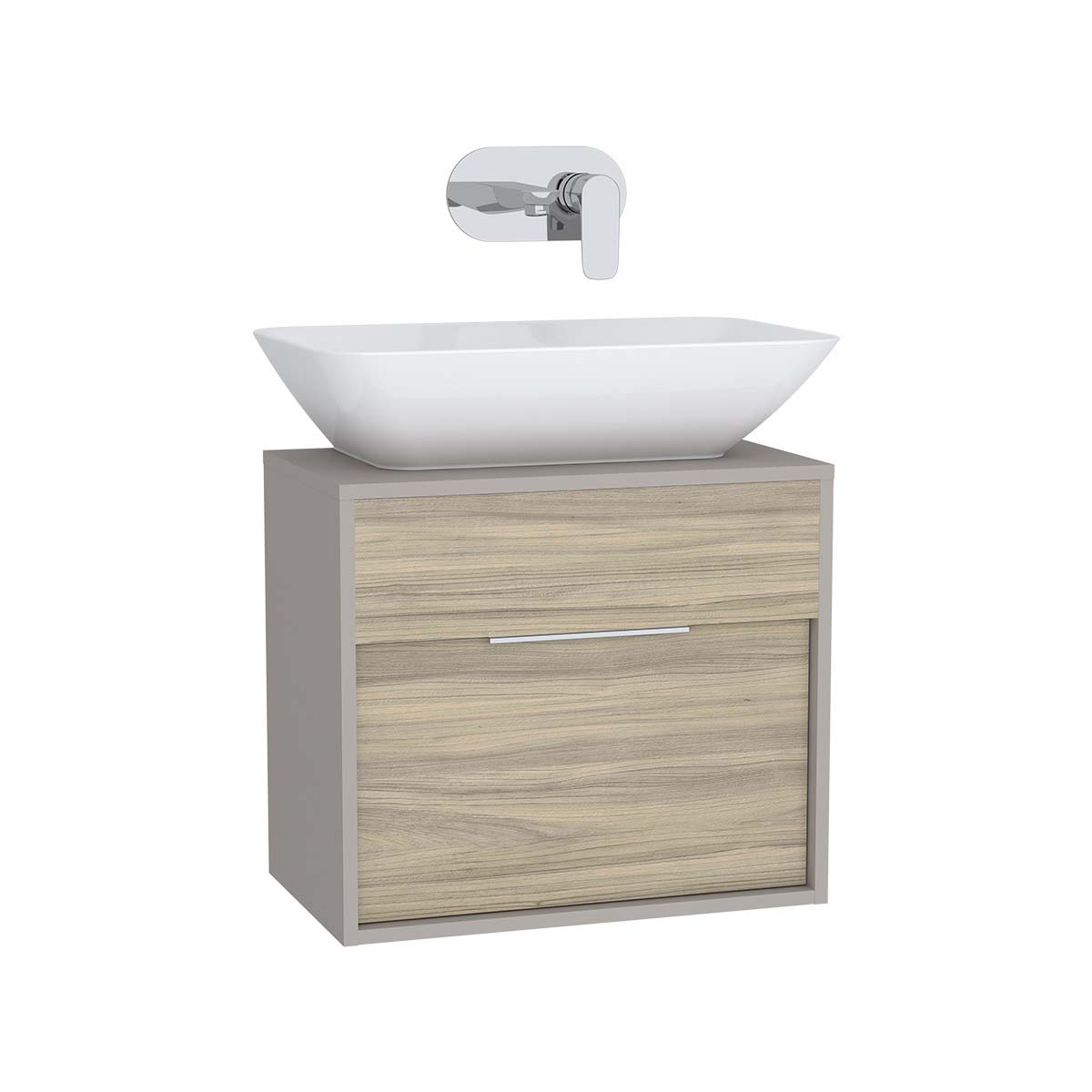 Integra Washbasin Unit, 60 cm, with 1 drawer, for countertop basins, with 34 cm depth, Grey Elm & Gritstone