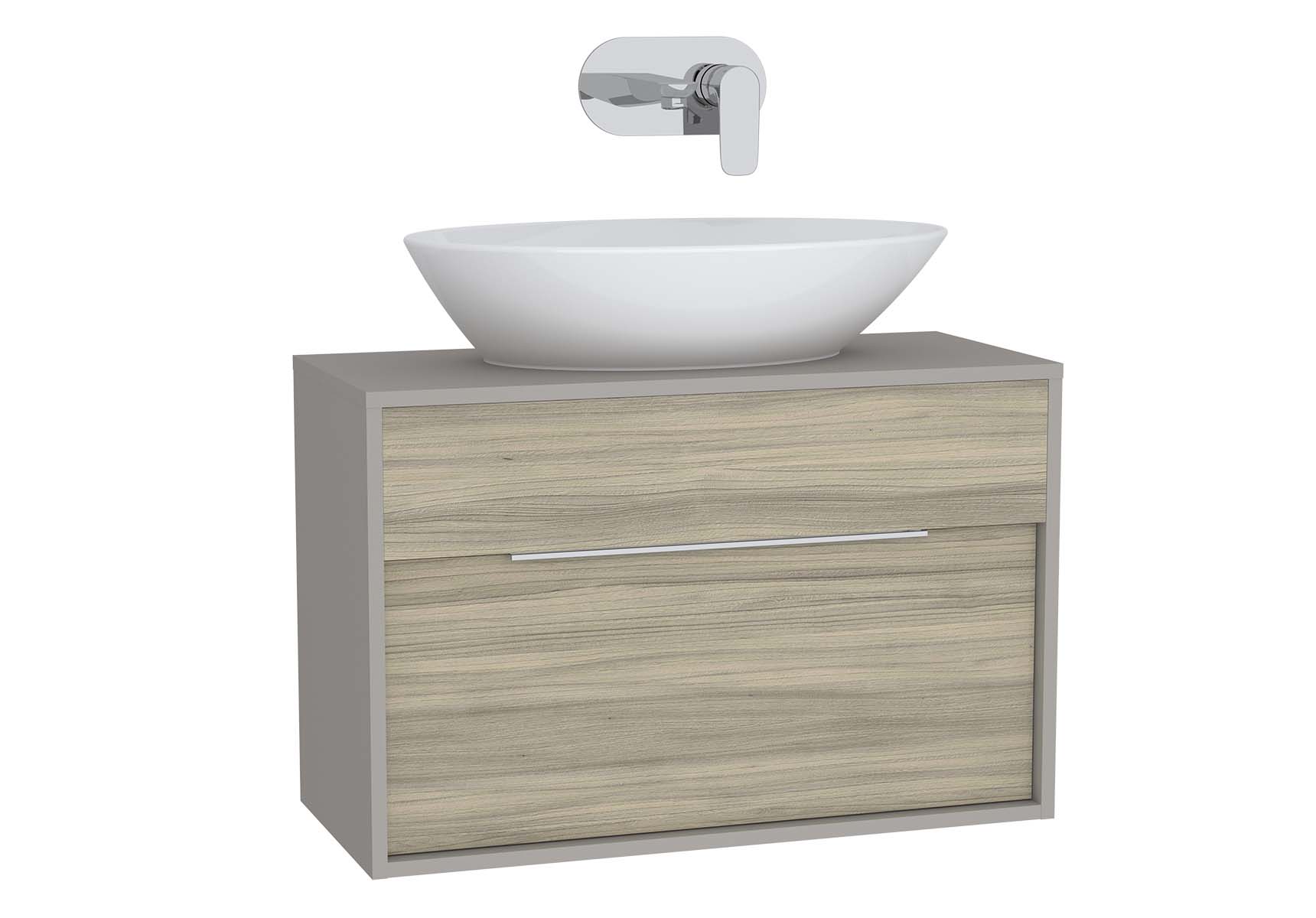 Integra Washbasin Unit, 80 cm, with 1 drawer, for countertop basins, with 34 cm depth, Cashmere & Metallic Walnut