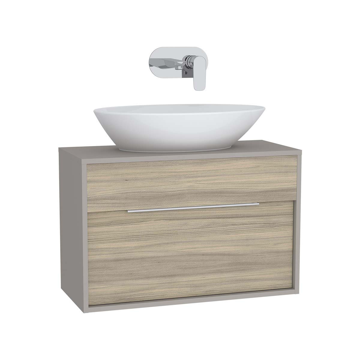 Integra Washbasin Unit, 80 cm, with 1 drawer, for countertop basins, with 34 cm depth, Grey Elm & Gritstone