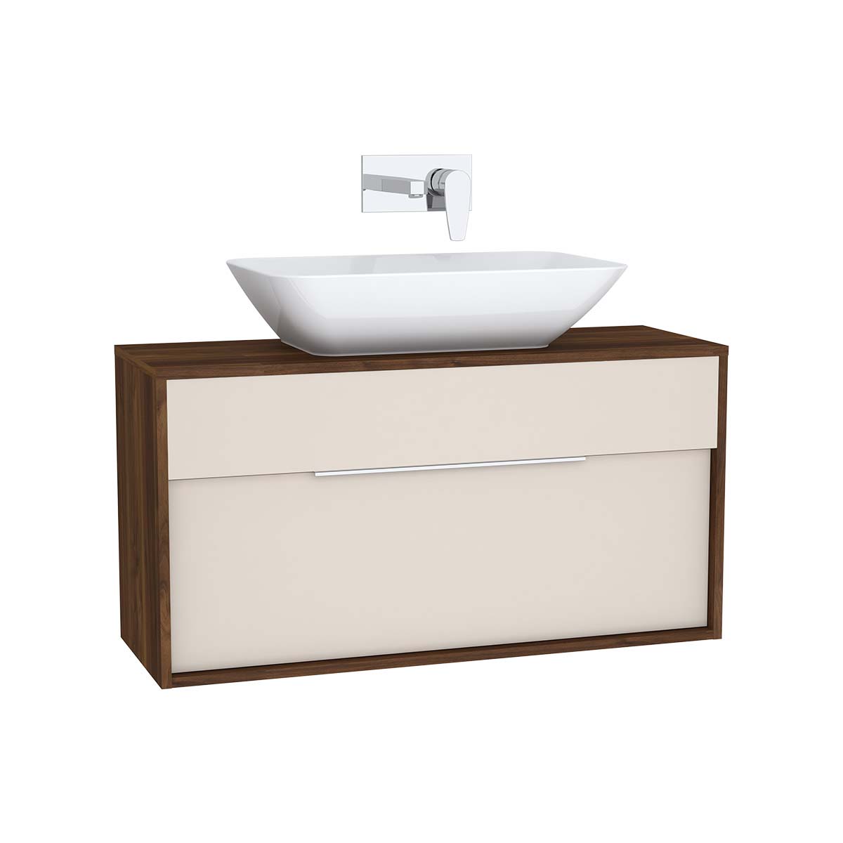 Integra Washbasin Unit, 100 cm, with 1 drawer, for countertop basins, with 34 cm depth, Cashmere & Metallic Walnut