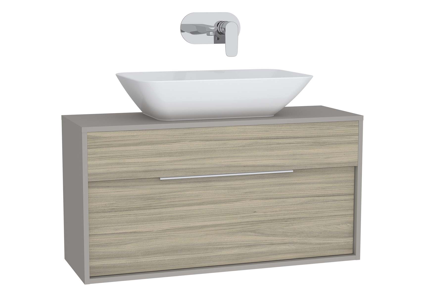Integra Washbasin Unit, 100 cm, with 1 drawer, for countertop basins, with 34 cm depth, Grey Elm & Gritstone