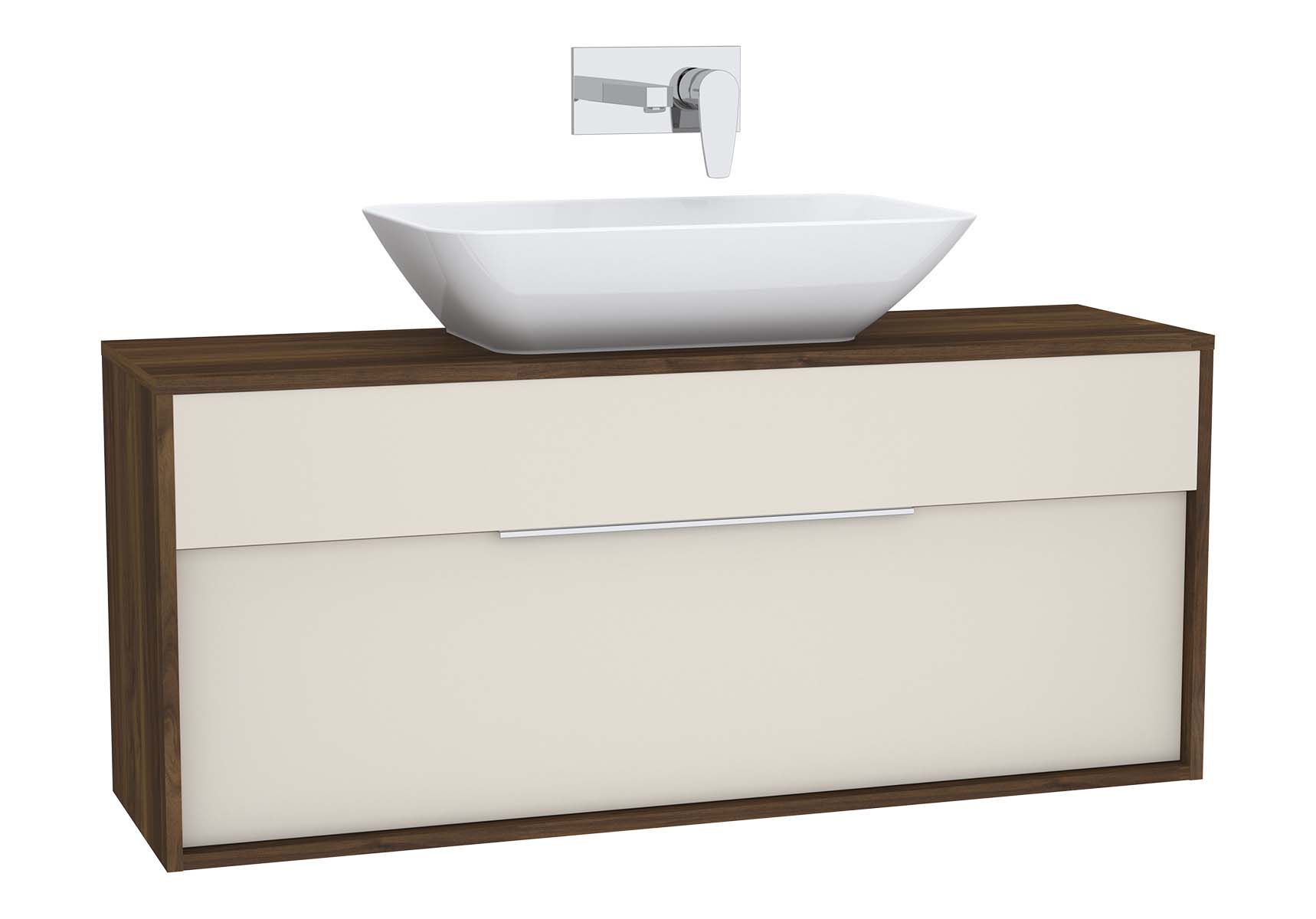 Integra Washbasin Unit, 120 cm, with 1 drawer, for countertop basins, with 34 cm depth, Cashmere & Metallic Walnut