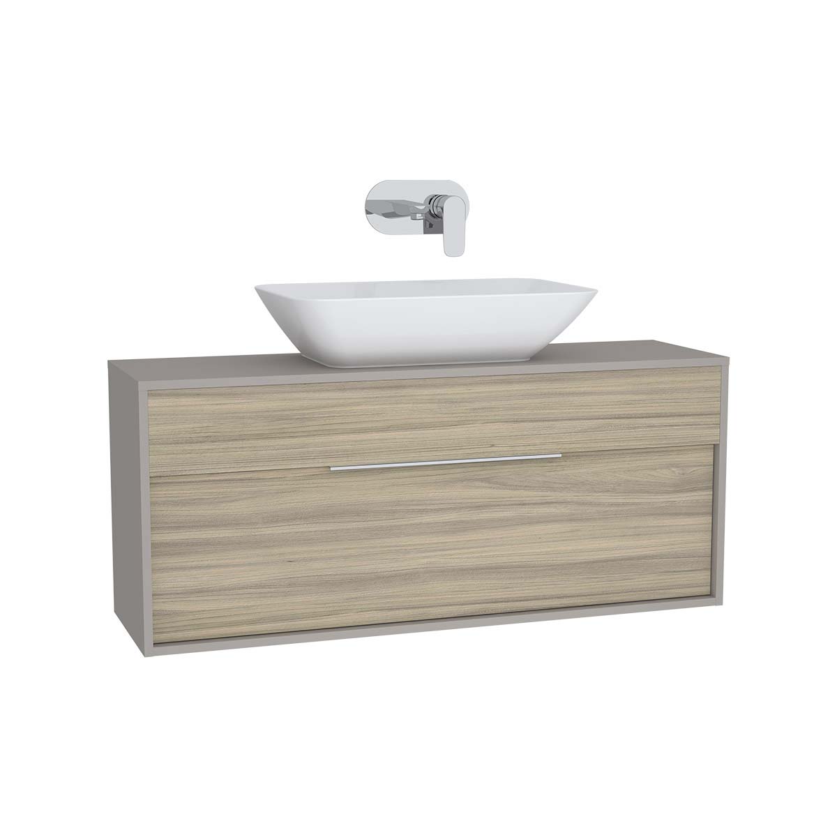 Integra Washbasin Unit, 120 cm, with 1 drawer, for countertop basins, with 34 cm depth, Grey Elm & Gritstone