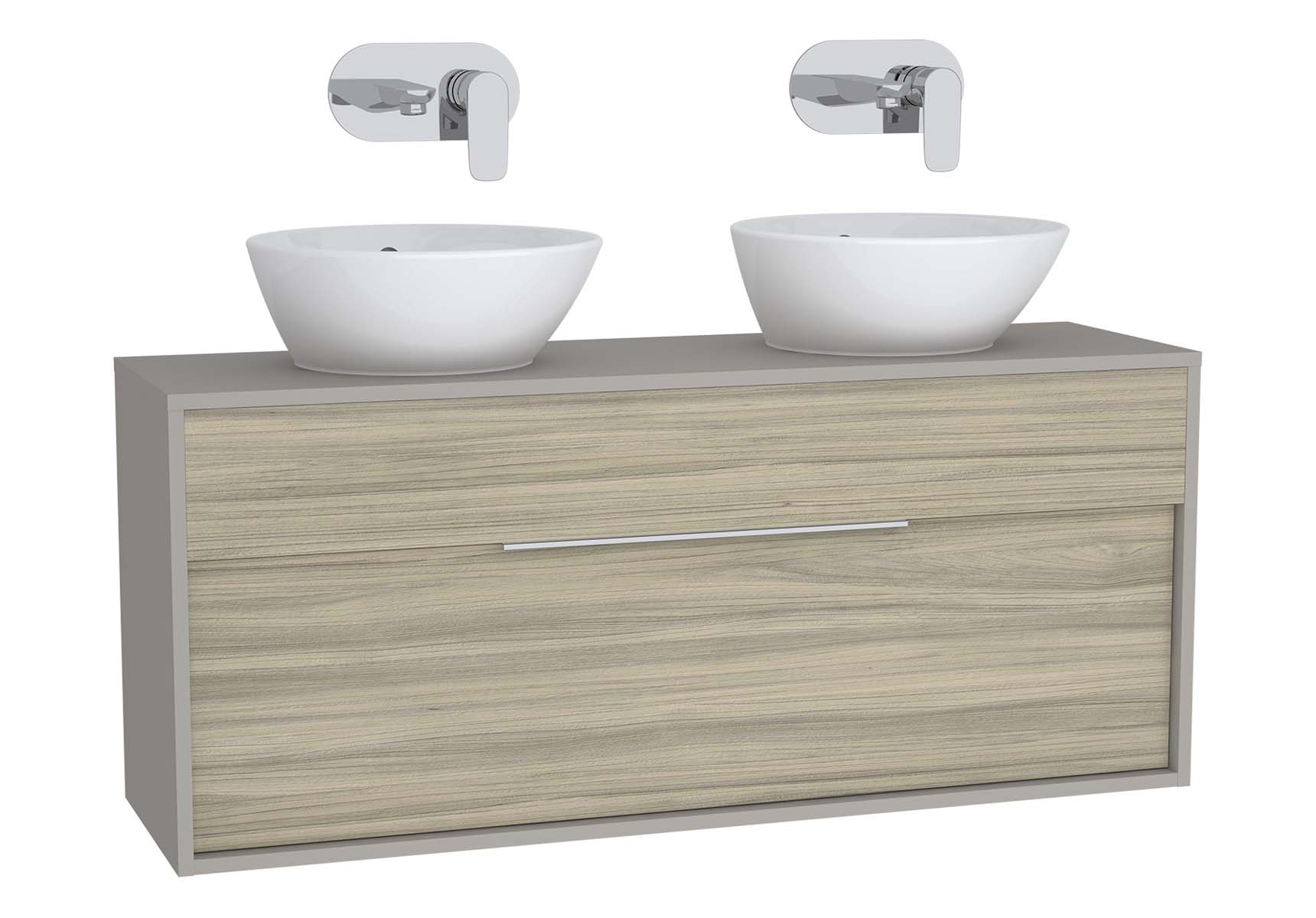 Integra Washbasin Unit, 120 cm, with 1 drawer, for countertop basins, with 34 cm depth, Grey Elm & Gritstone, double