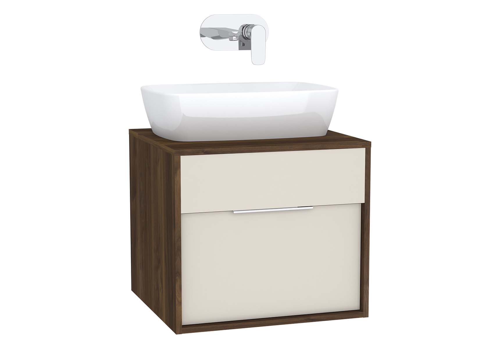 Integra Washbasin Unit, 60 cm, with 1 drawer, for countertop basins, with 53 cm depth, Cashmere & Metallic Walnut