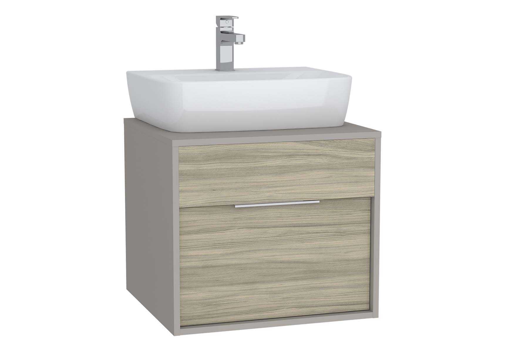 Integra Washbasin Unit, 60 cm, with 1 drawer, for countertop basins, with 53 cm depth, Grey Elm & Gritstone