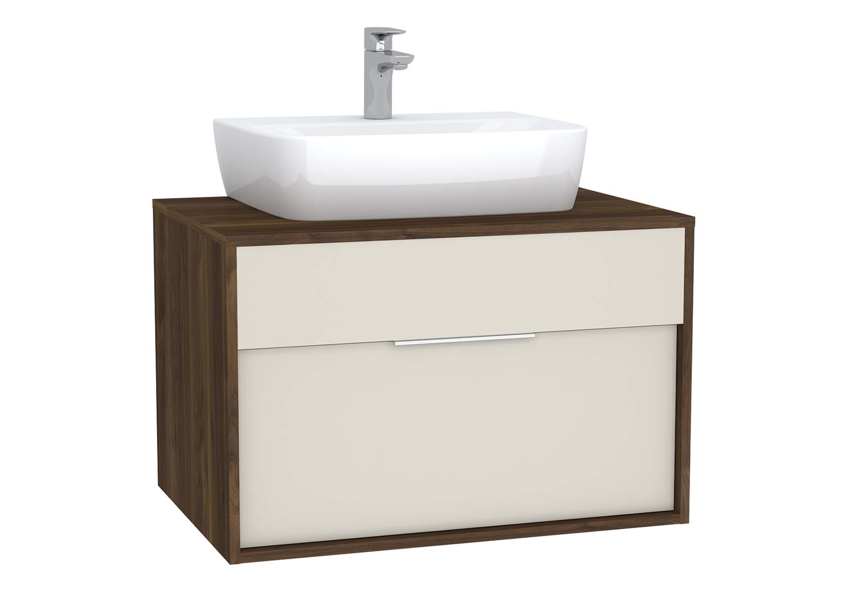 Integra Washbasin Unit, 80 cm, with 1 drawer, for countertop basins, with 53 cm depth, Cashmere & Metallic Walnut