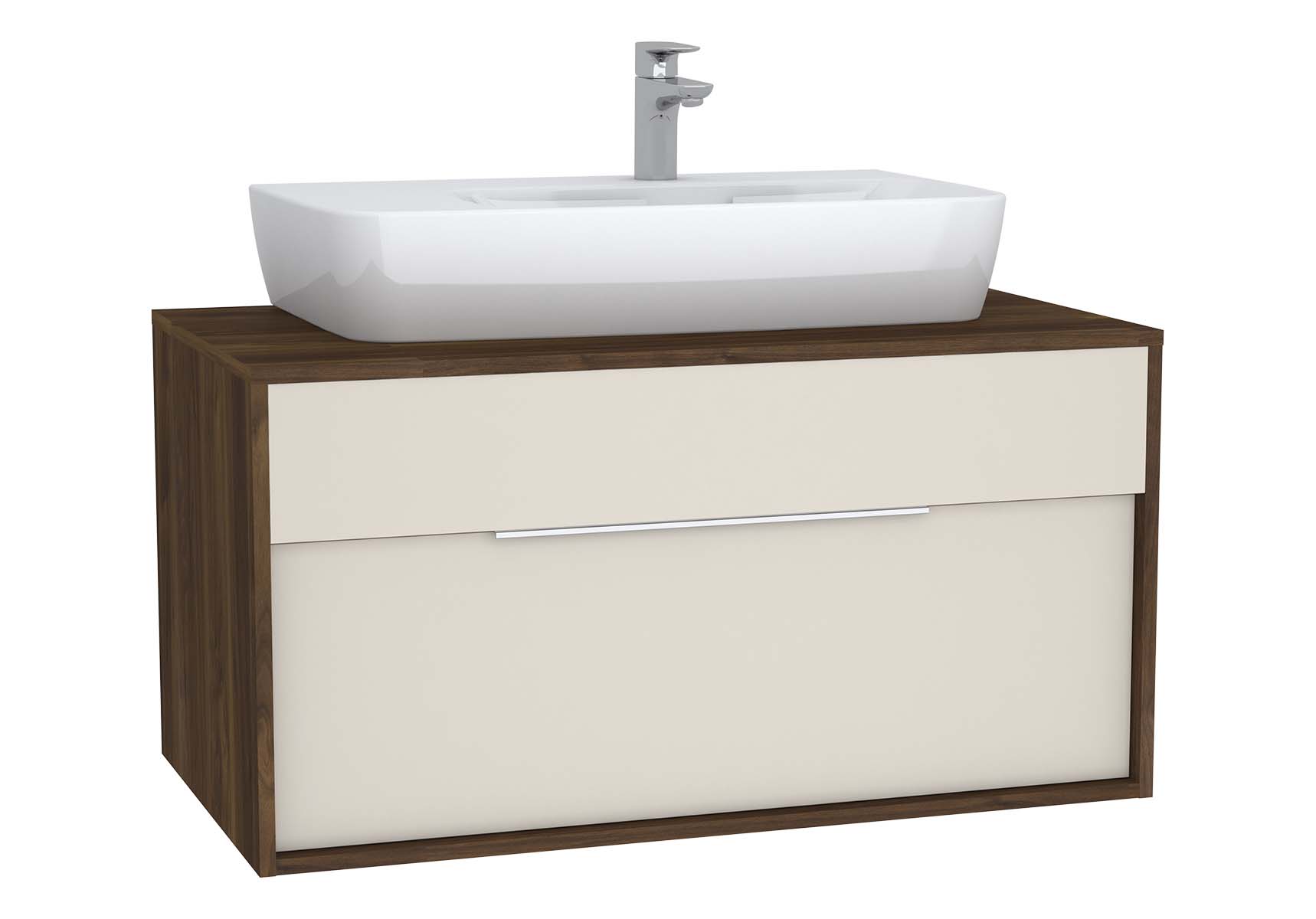 Integra Washbasin Unit, 100 cm, with 1 drawer, for countertop basins, with 53 cm depth, Cashmere & Metallic Walnut