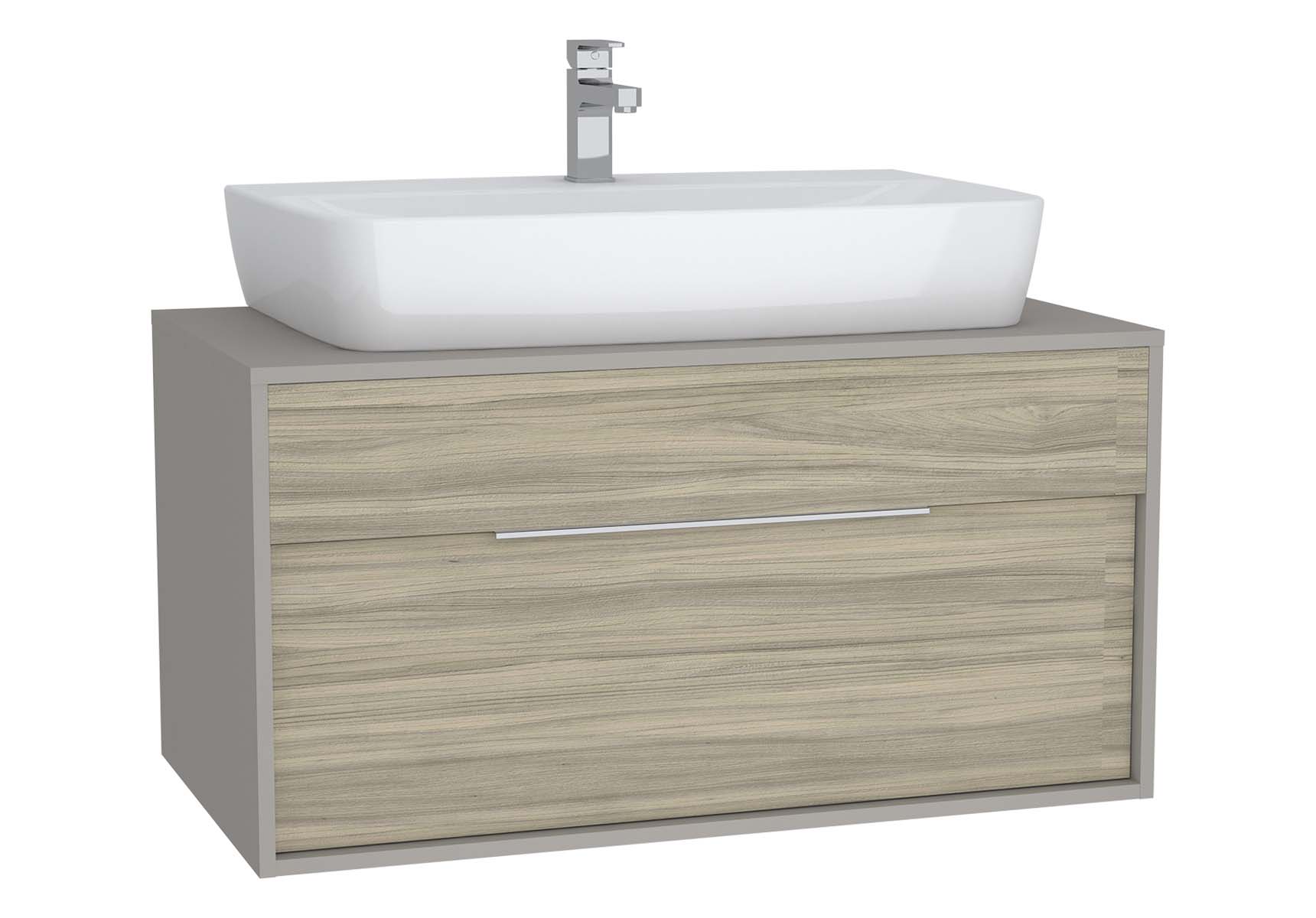 Integra Washbasin Unit, 100 cm, with 1 drawer, for countertop basins, with 53 cm depth, Grey Elm & Gritstone