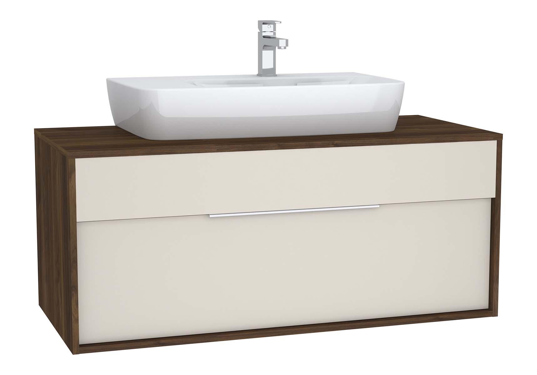 Integra Washbasin Unit, 120 cm, with 1 drawer, for countertop basins, with 53 cm depth, Cashmere & Metallic Walnut, middle