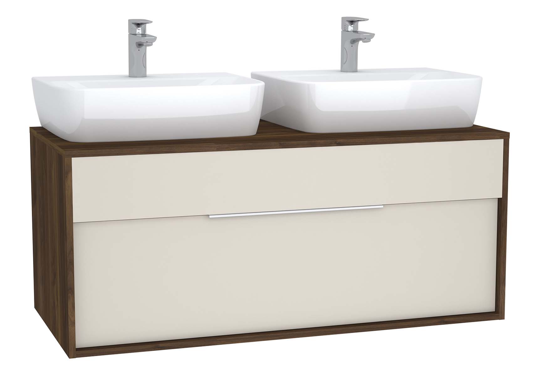 Integra Washbasin Unit, 120 cm, with 1 drawer, for countertop basins, with 53 cm depth, Cashmere & Metallic Walnut, double