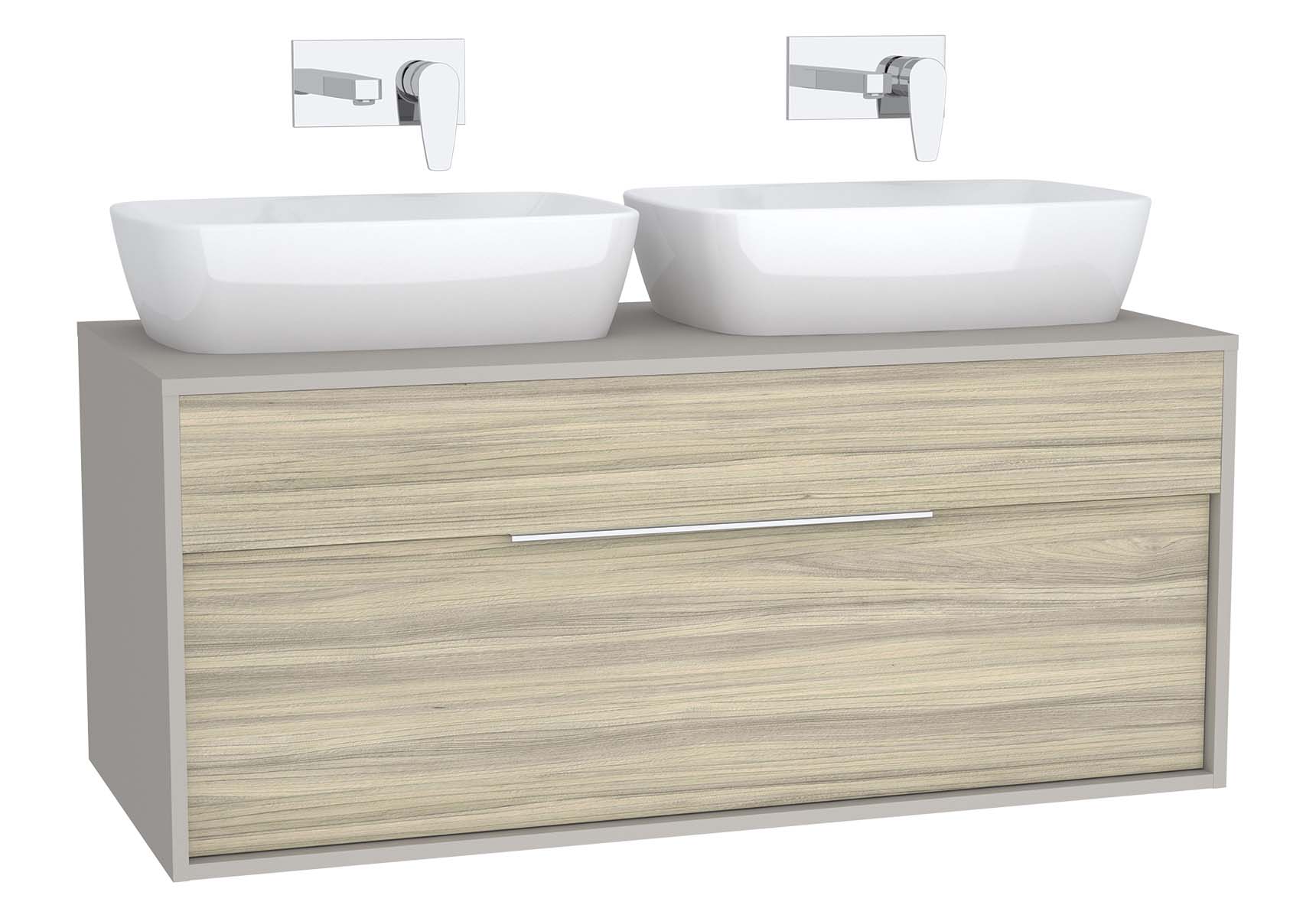 Integra Washbasin Unit, 120 cm, with 1 drawer, for countertop basins, with 53 cm depth, Grey Elm & Gritstone, double