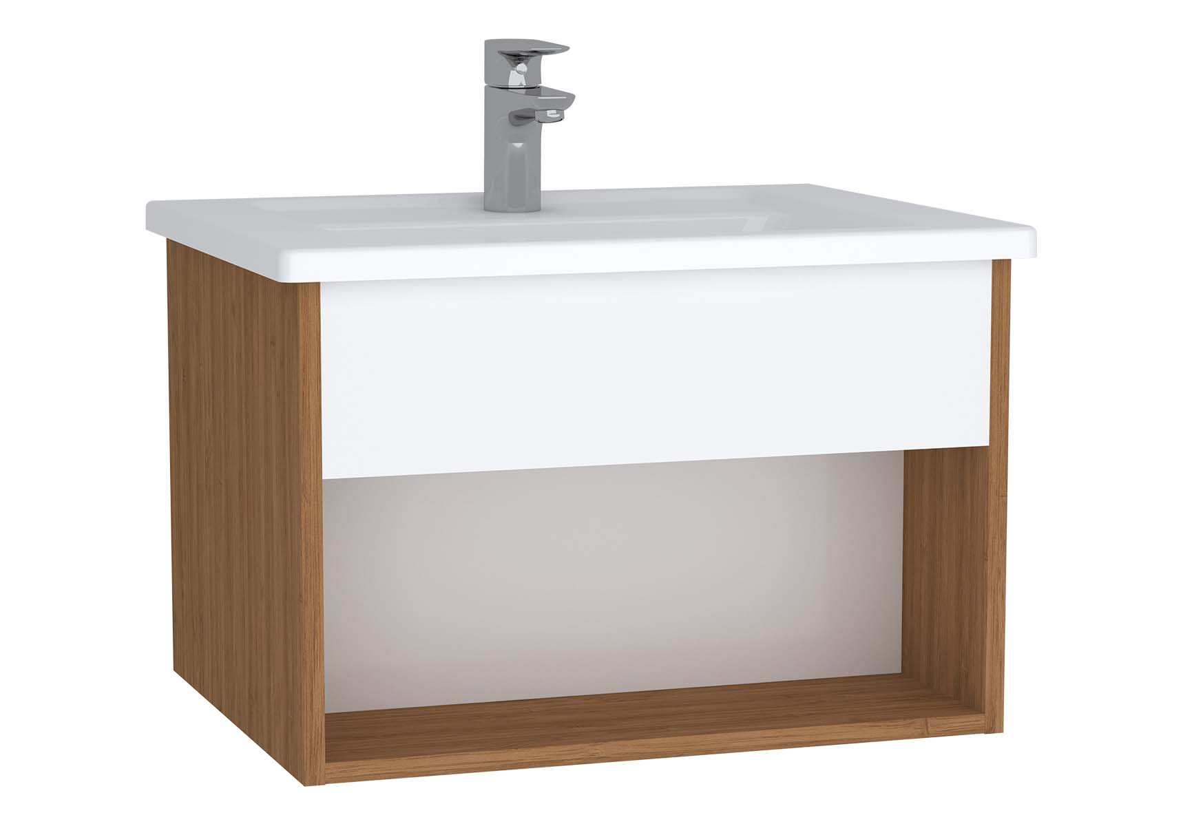 Integra Hotel Unit, 60 cm, with vanity basin, White High Gloss & Bamboo