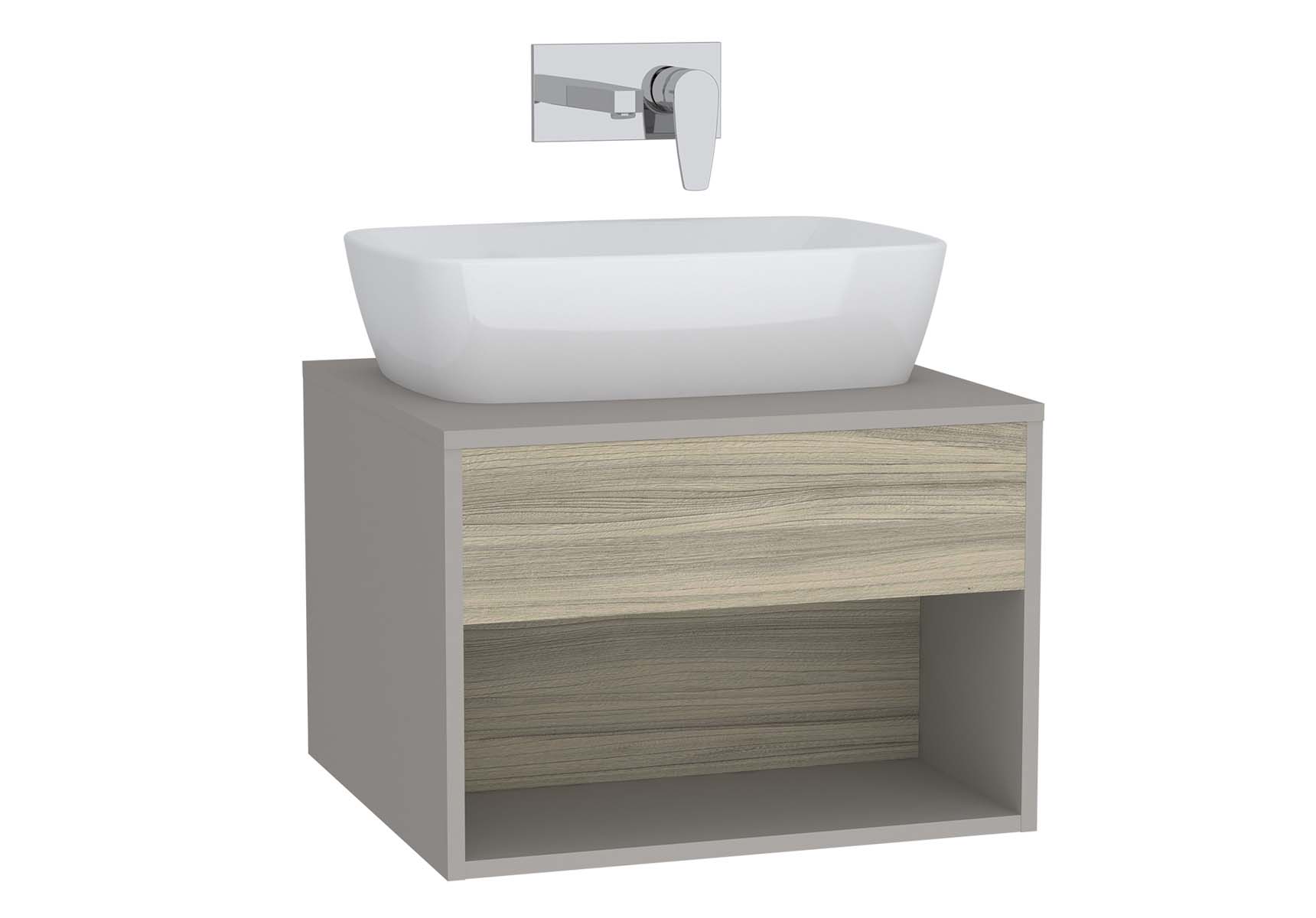 Integra Hotel Unit, 60 cm, for countertop basins, with 53 cm depth, Grey Elm & Gritstone