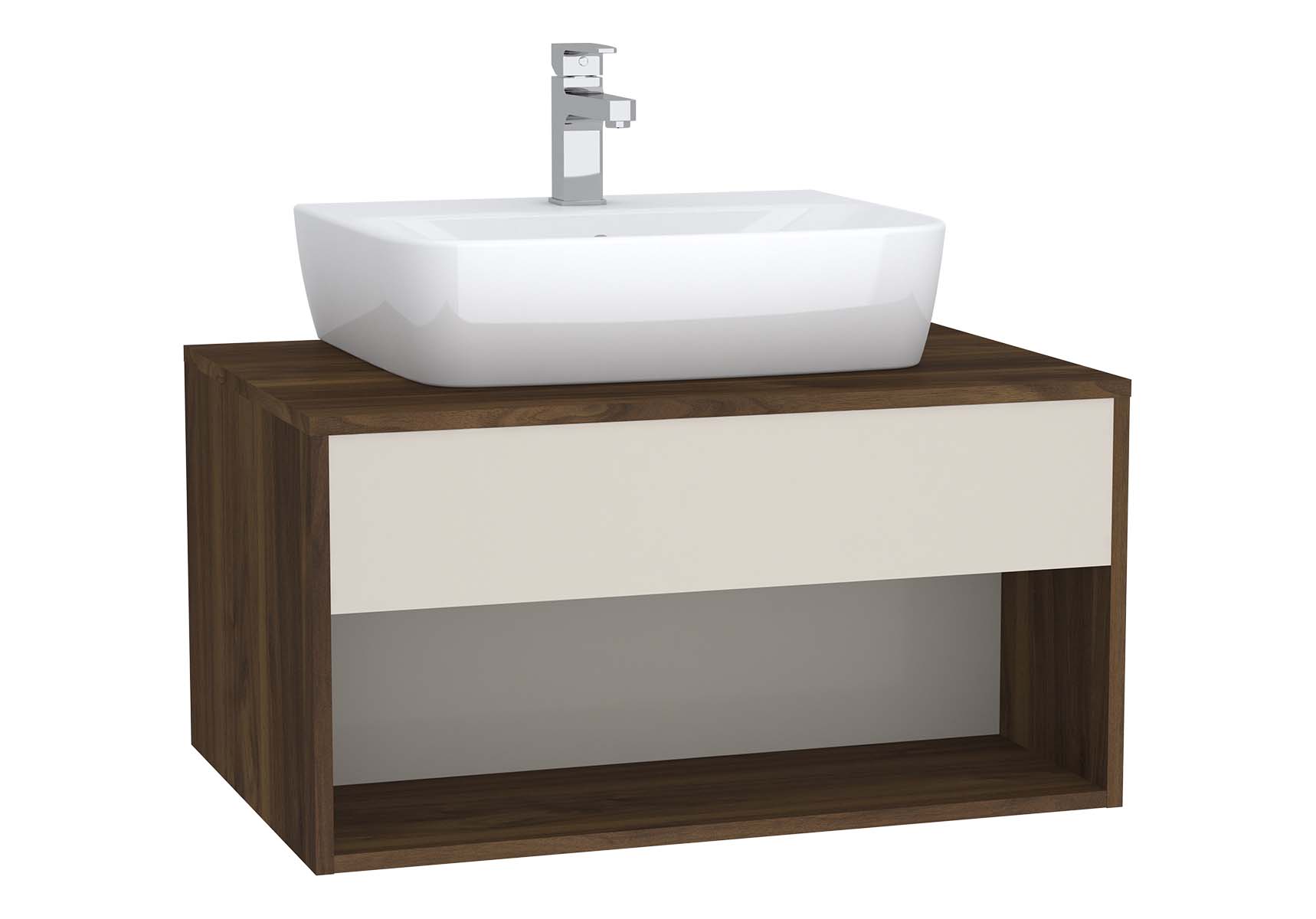 Integra Hotel Unit, 80 cm, for countertop basins, with 53 cm depth, Cashmere & Metallic Walnut