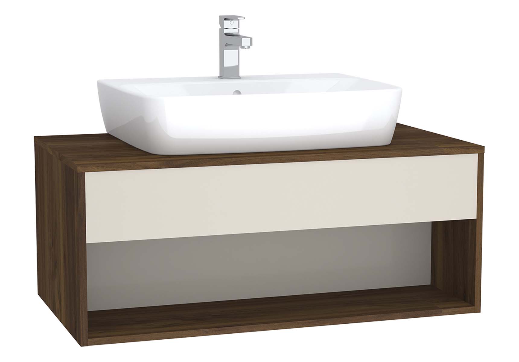 Integra Hotel Unit, 100 cm, for countertop basins, with 53 cm depth, Cashmere & Metallic Walnut