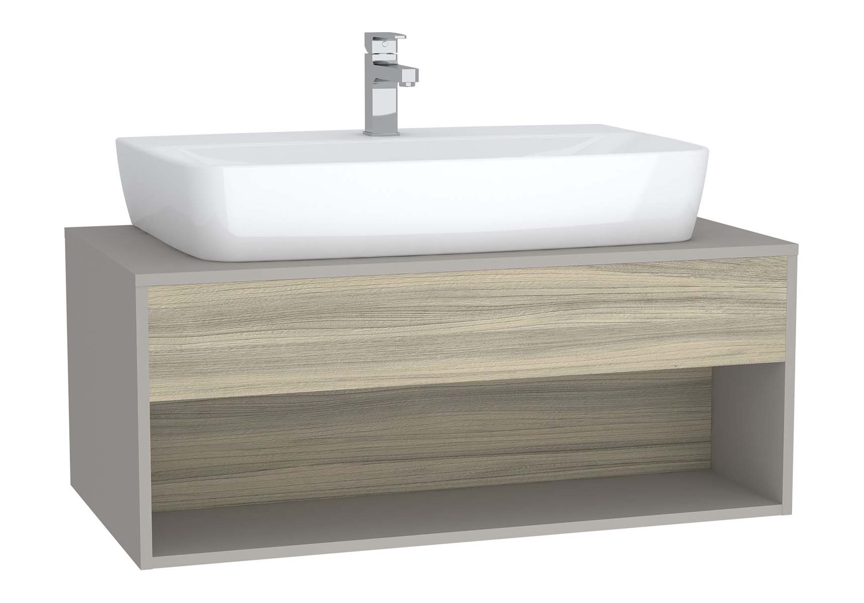 Integra Hotel Unit, 100 cm, for countertop basins, with 53 cm depth, Grey Elm & Gritstone