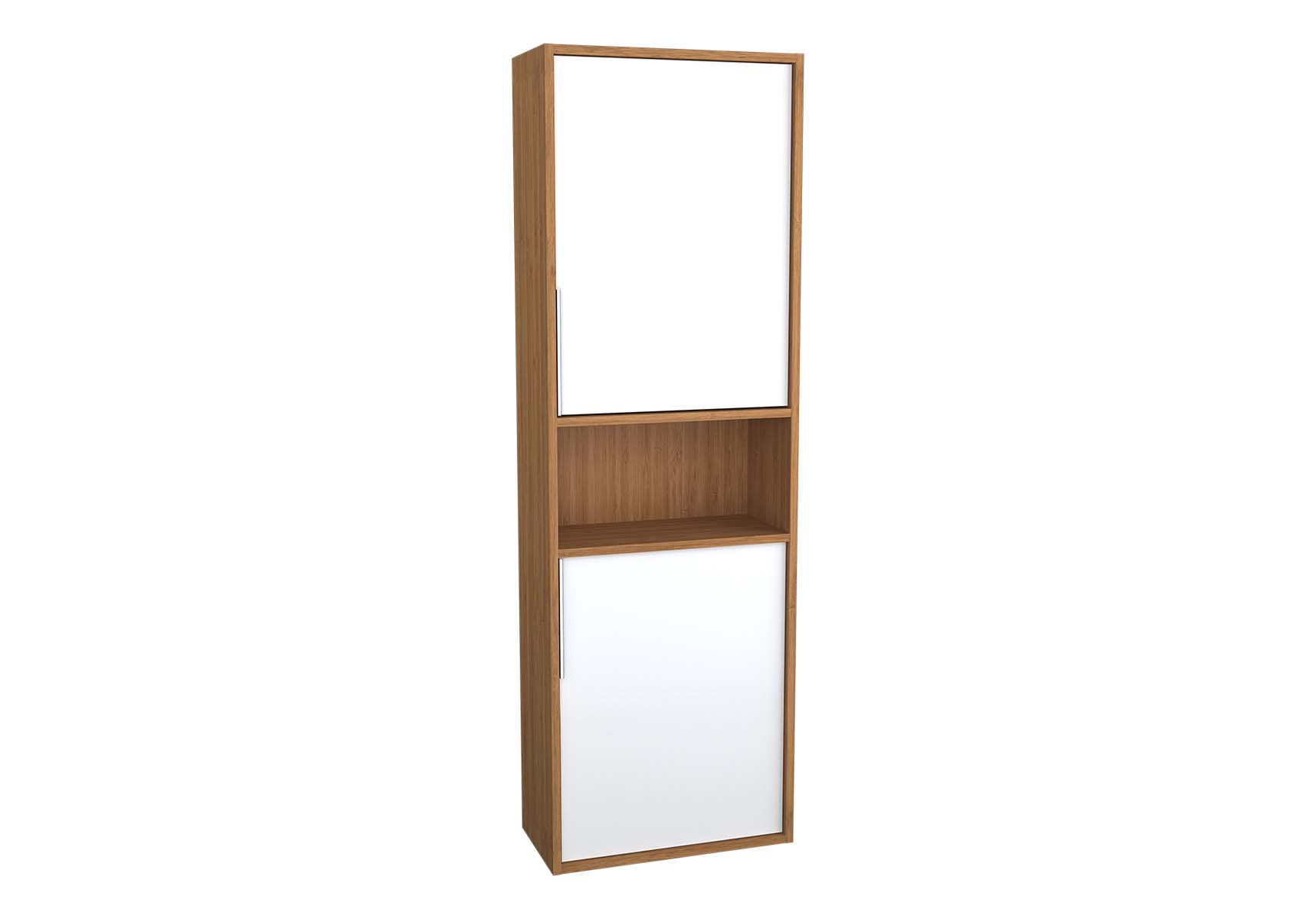 Integra Narrow Tall Unit, 50 cm, White High Gloss & Bamboo, left