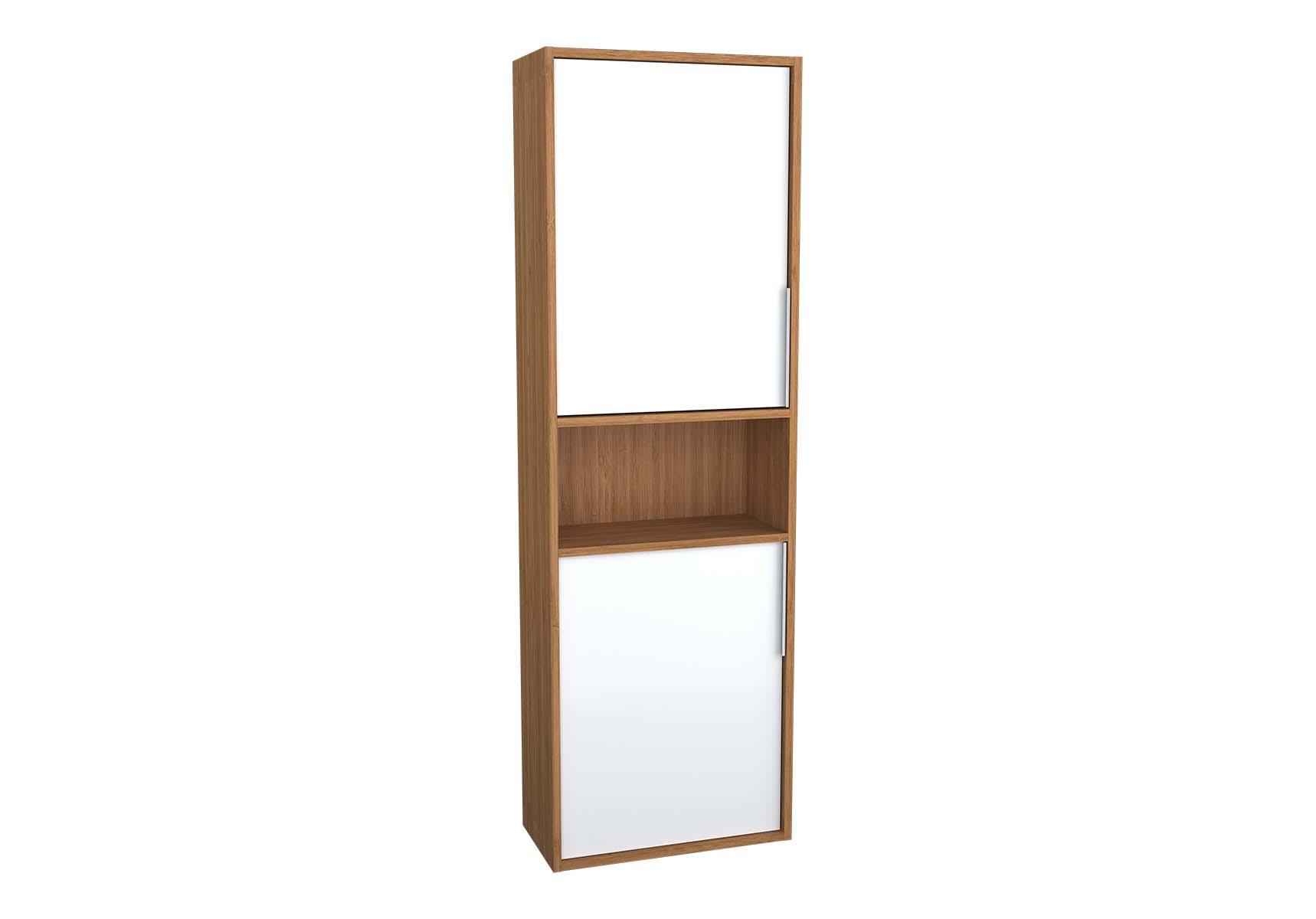 Integra Narrow Tall Unit, 50 cm, White High Gloss & Bamboo, right