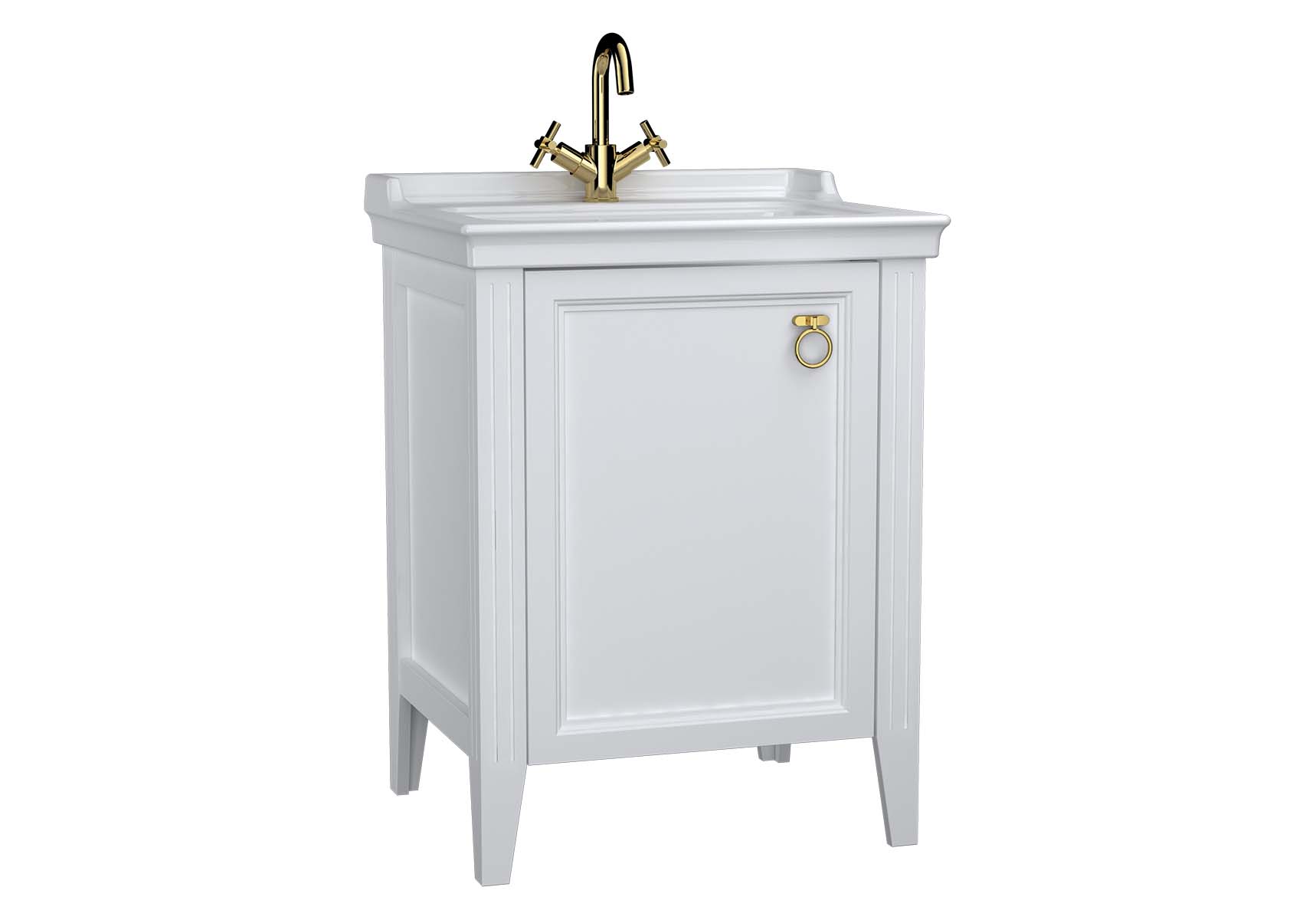 Valarte Washbasin Unit, 65 cm, with doors, with vanity washbasin,one faucet hole, Matte White, left