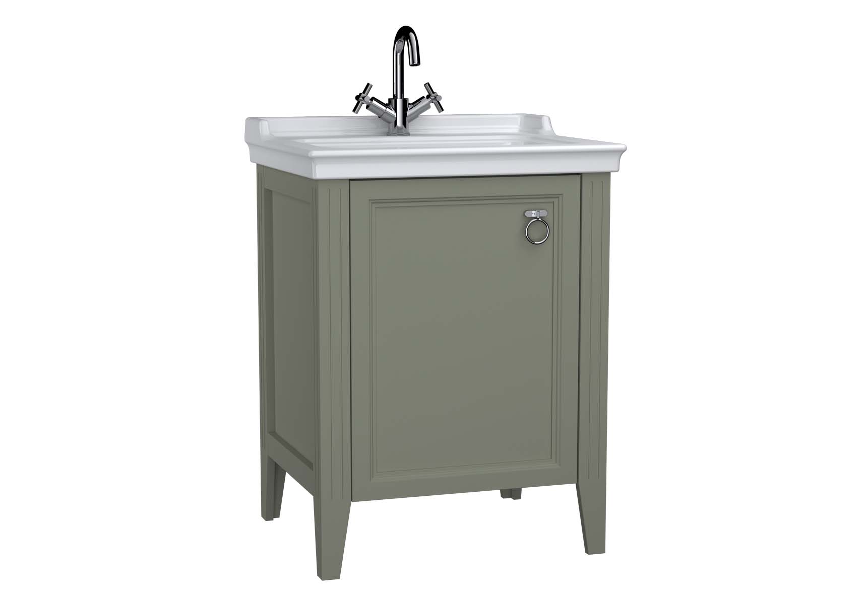 Valarte Washbasin Unit, 65 cm, with doors, with vanity washbasin, one faucet hole, Matte Grey, left