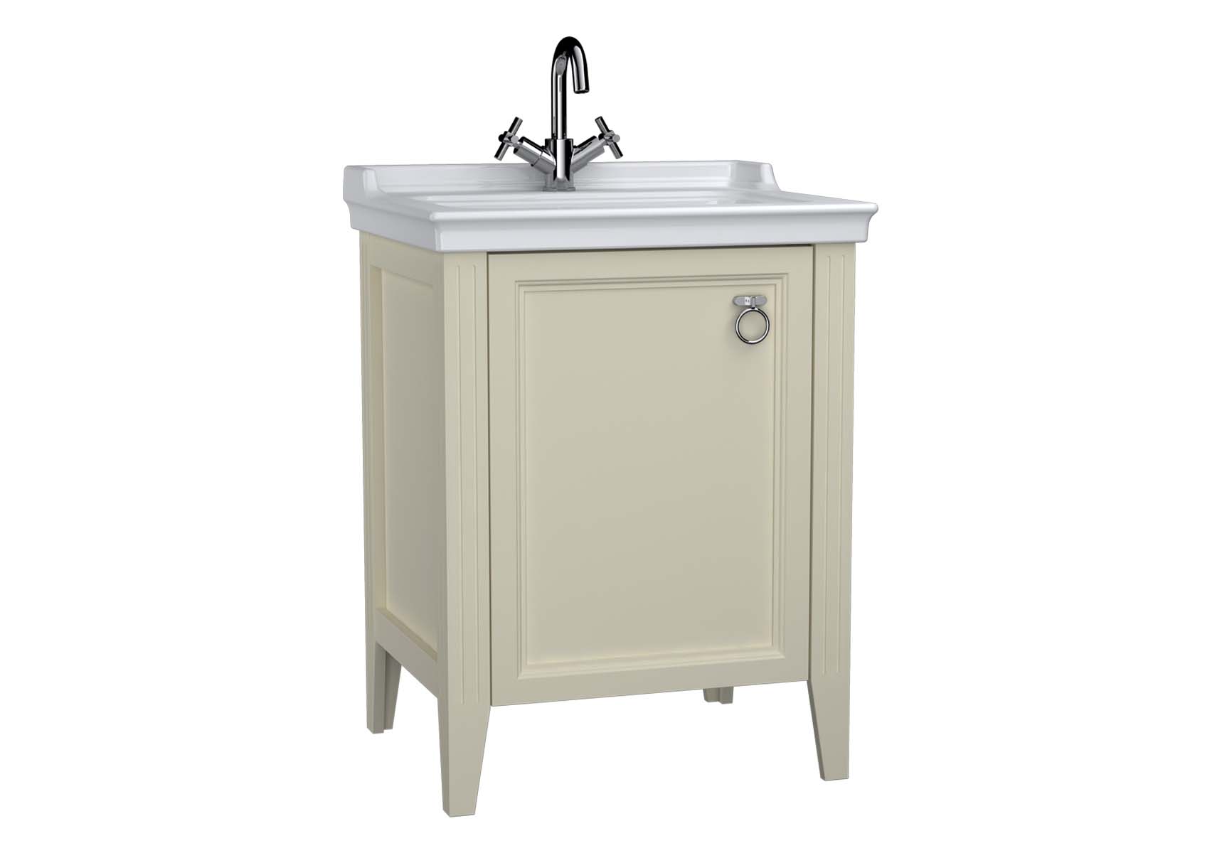 Valarte Washbasin Unit, 65 cm, with doors, with vanity washbasin, one faucet hole, Matte Ivory, left