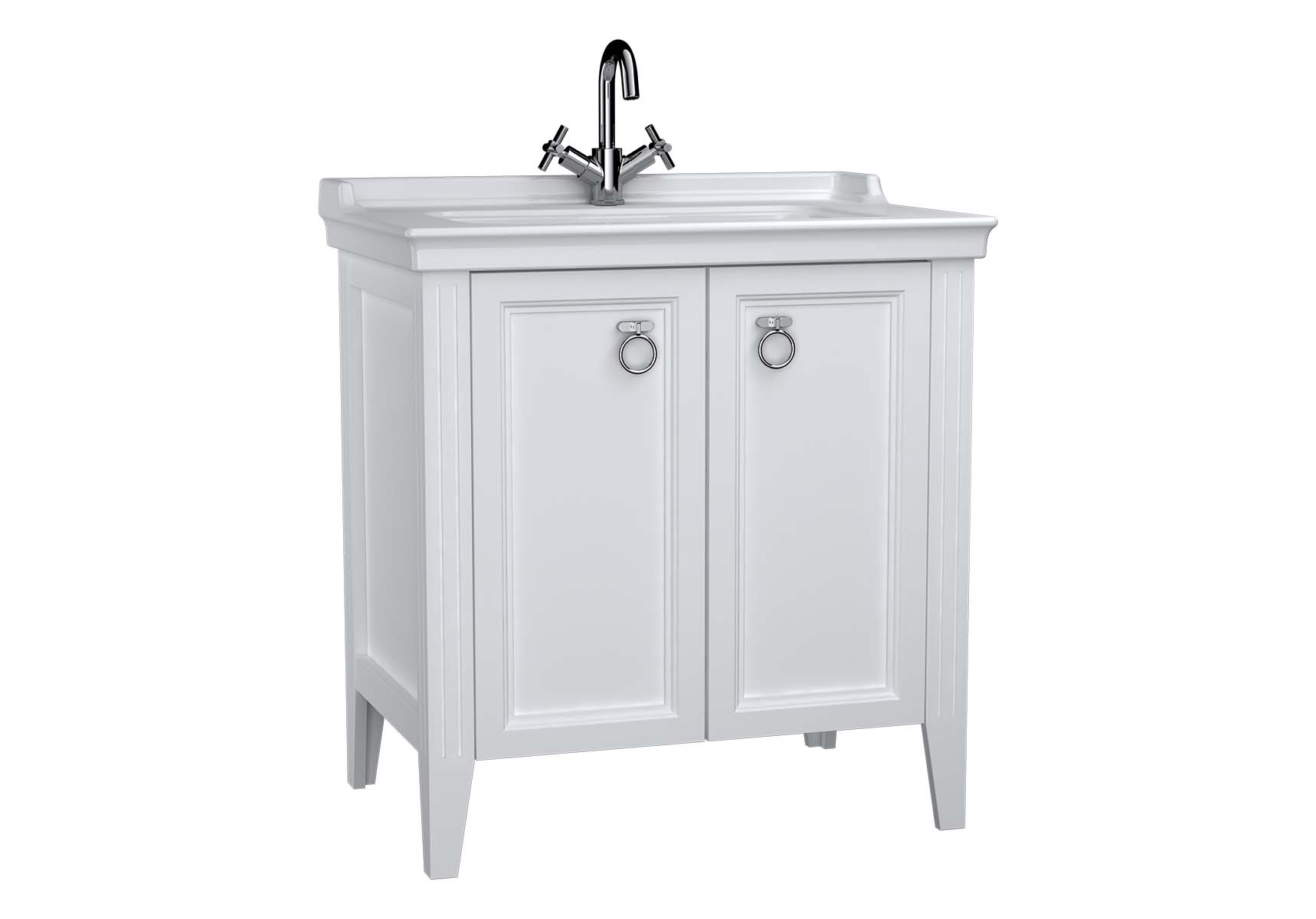 Valarte Washbasin Unit, 80 cm, with doors, with vanity washbasin, one faucet hole, Matte White