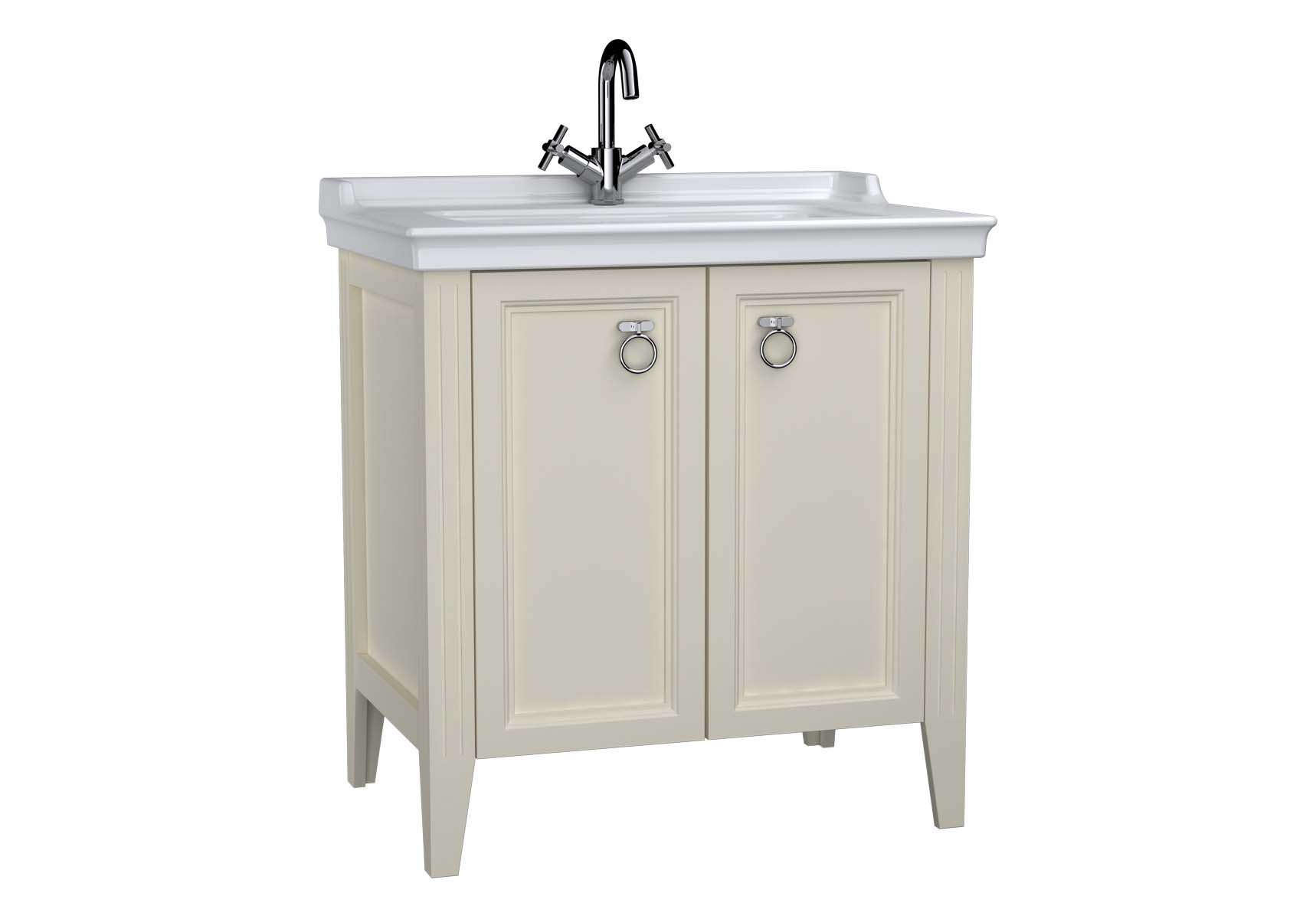 Valarte Washbasin Unit, 80 cm, with doors, with vanity washbasin, one faucet hole, Matte Ivory