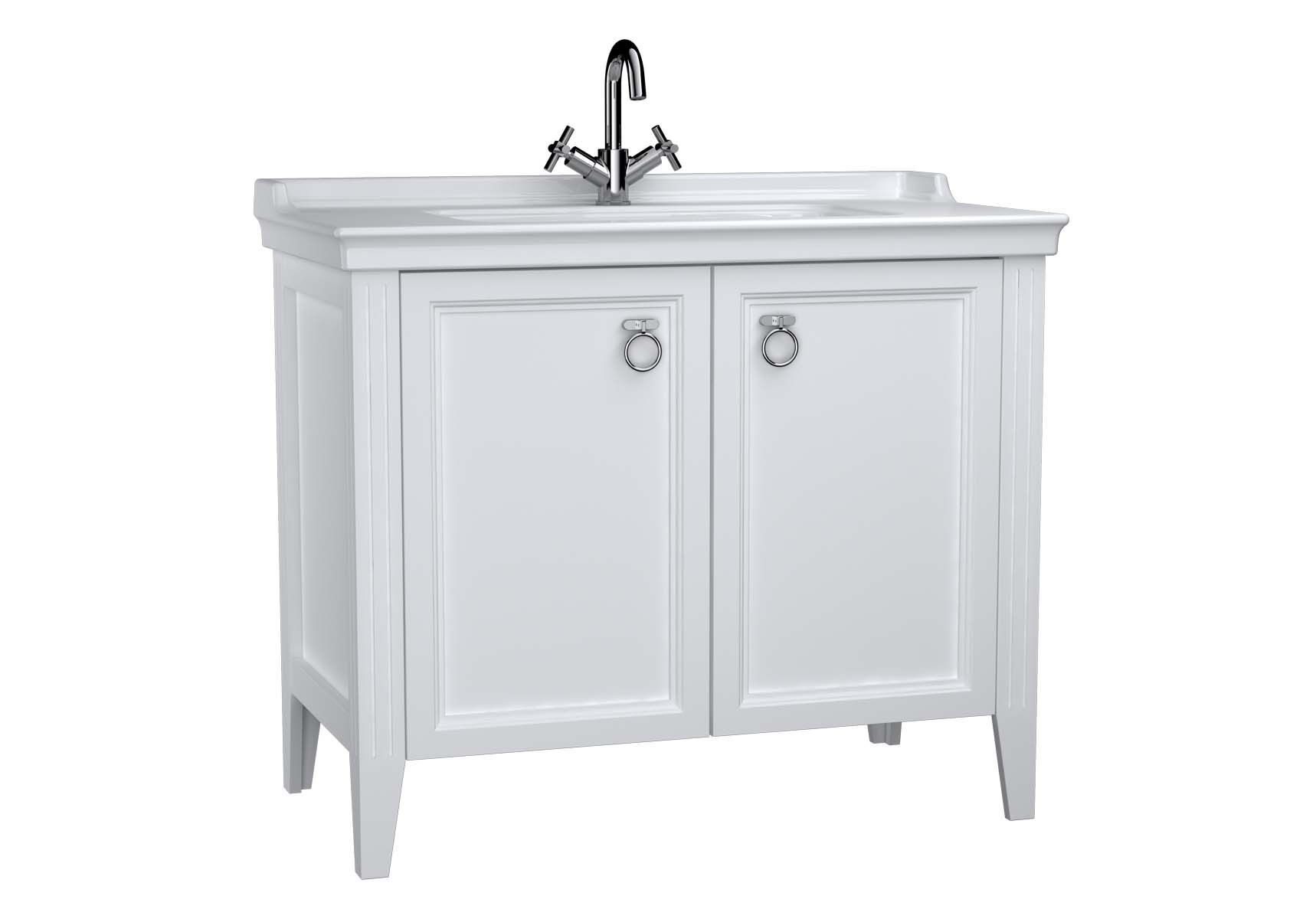 Valarte Washbasin Unit, 100 cm, with doors, with vanity washbasin, one faucet hole, Matte White