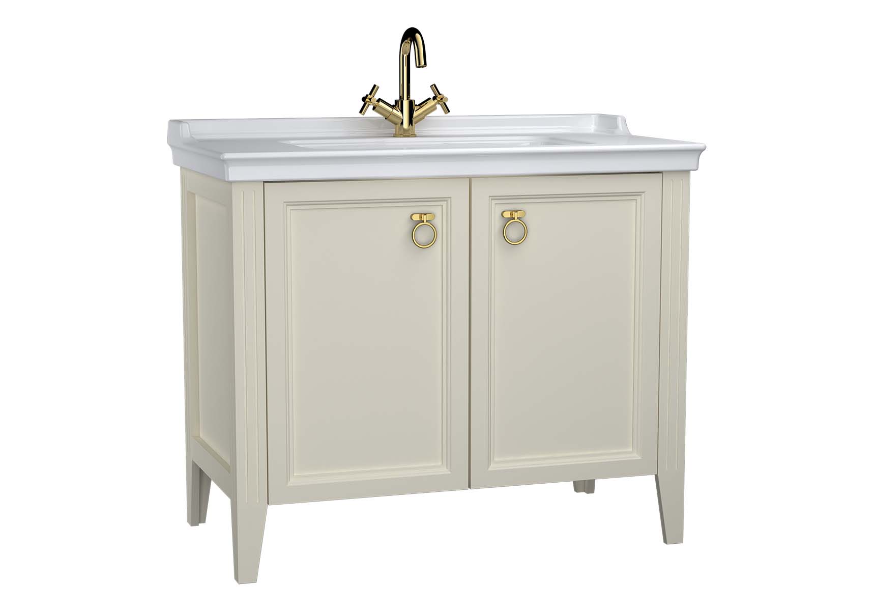 Valarte Washbasin Unit, 100 cm, with doors, with vanity washbasin, one faucet hole, Matte Ivory