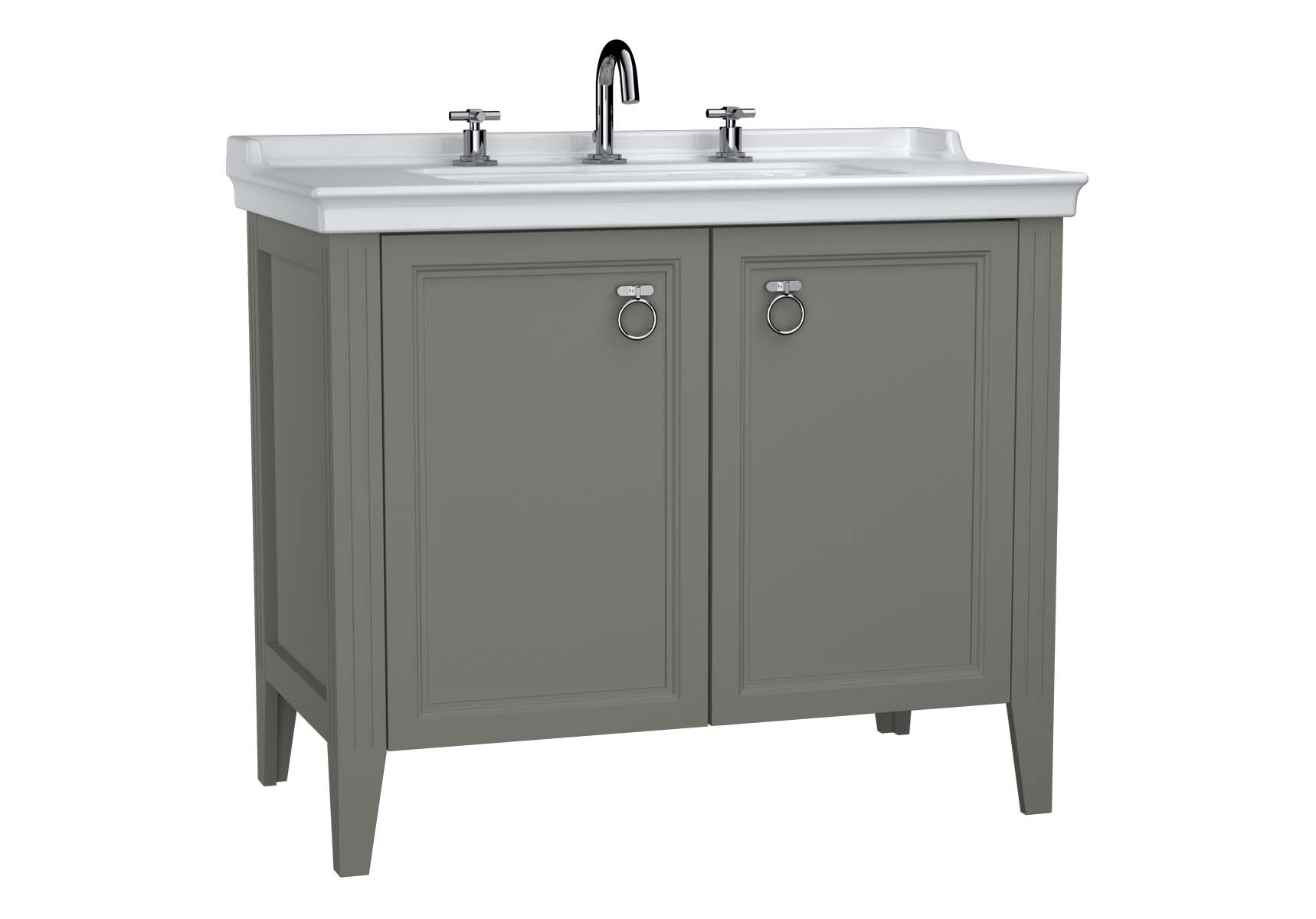 Valarte Washbasin Unit, 100 cm, with doors, with vanity washbasin, three faucet holes, Matte Grey