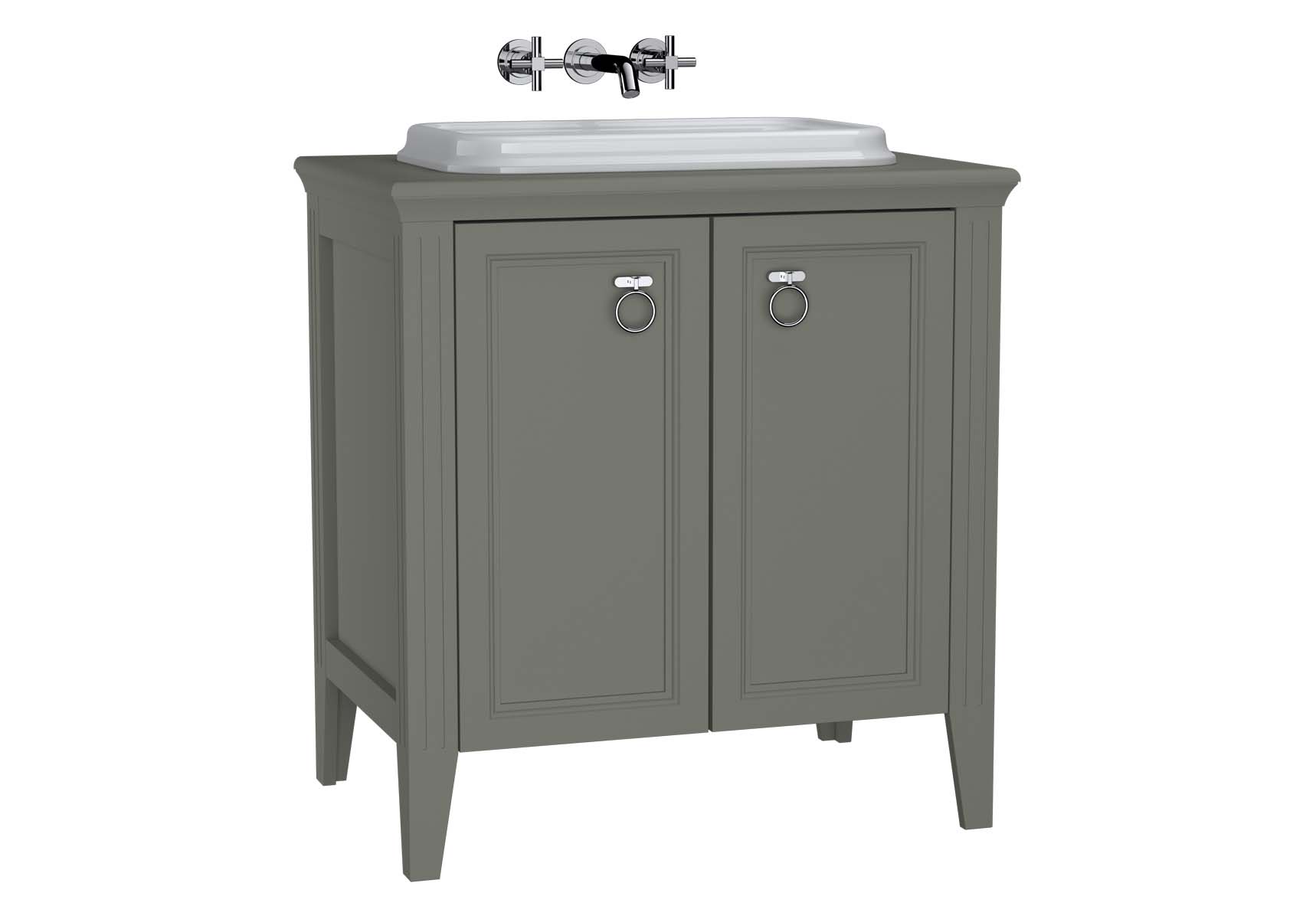 Valarte Washbasin Unit, 80 cm, with doors, with countertop washbasin, Matte Grey