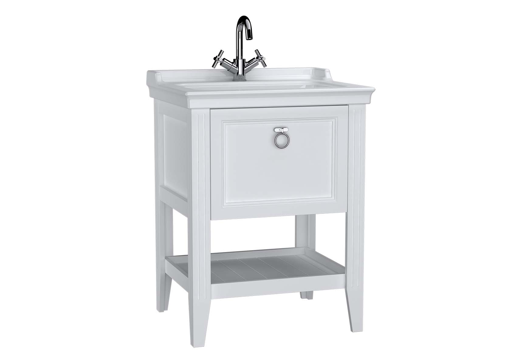 Valarte Washbasin Unit, 65 cm, with drawers, with vanity washbasin, one faucet hole, Matte White