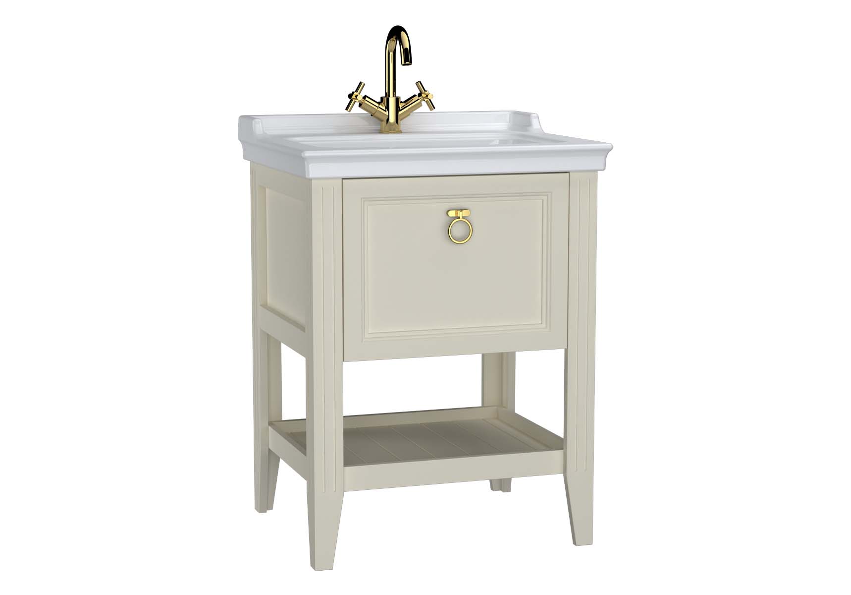 Valarte Washbasin Unit, 65 cm, with drawers, with vanity washbasin, one faucet hole, Matte Ivory